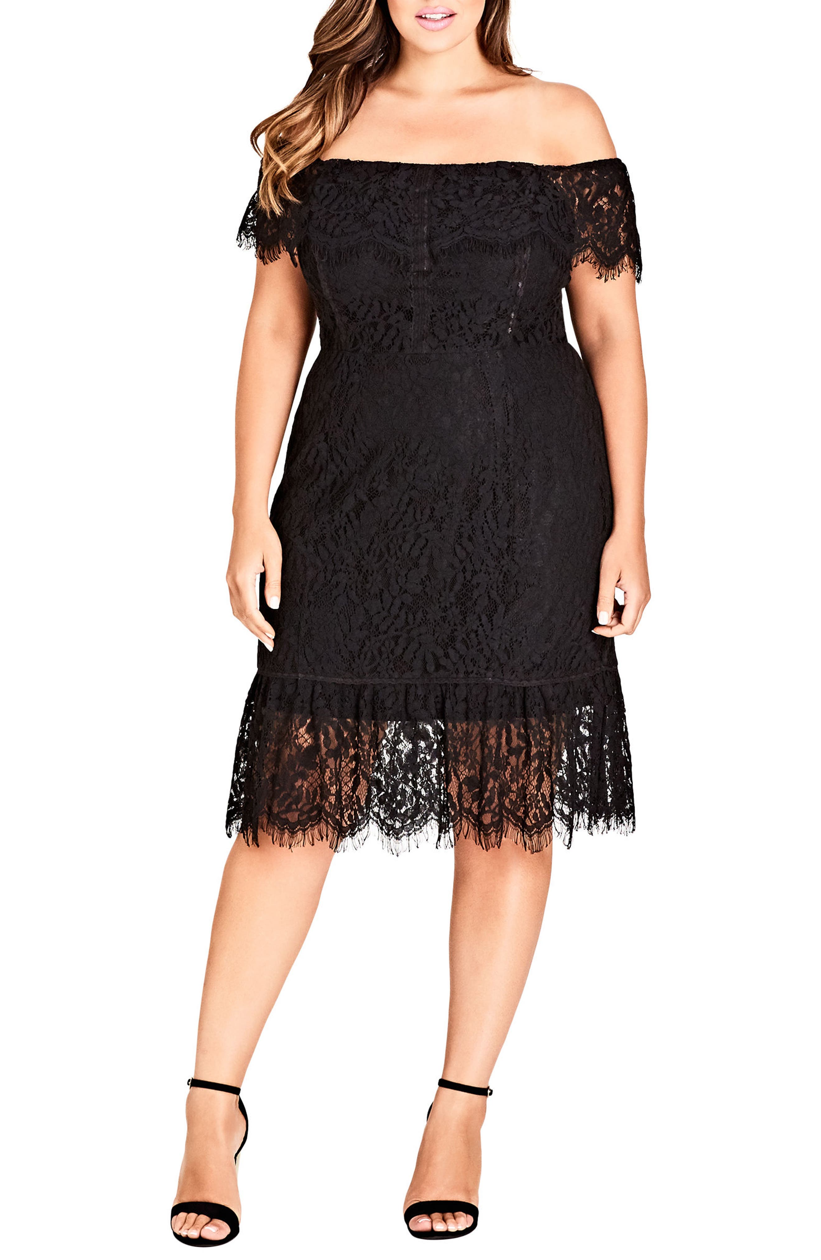 Plus Size City Chic Devotion Off The Shoulder Lace Dress