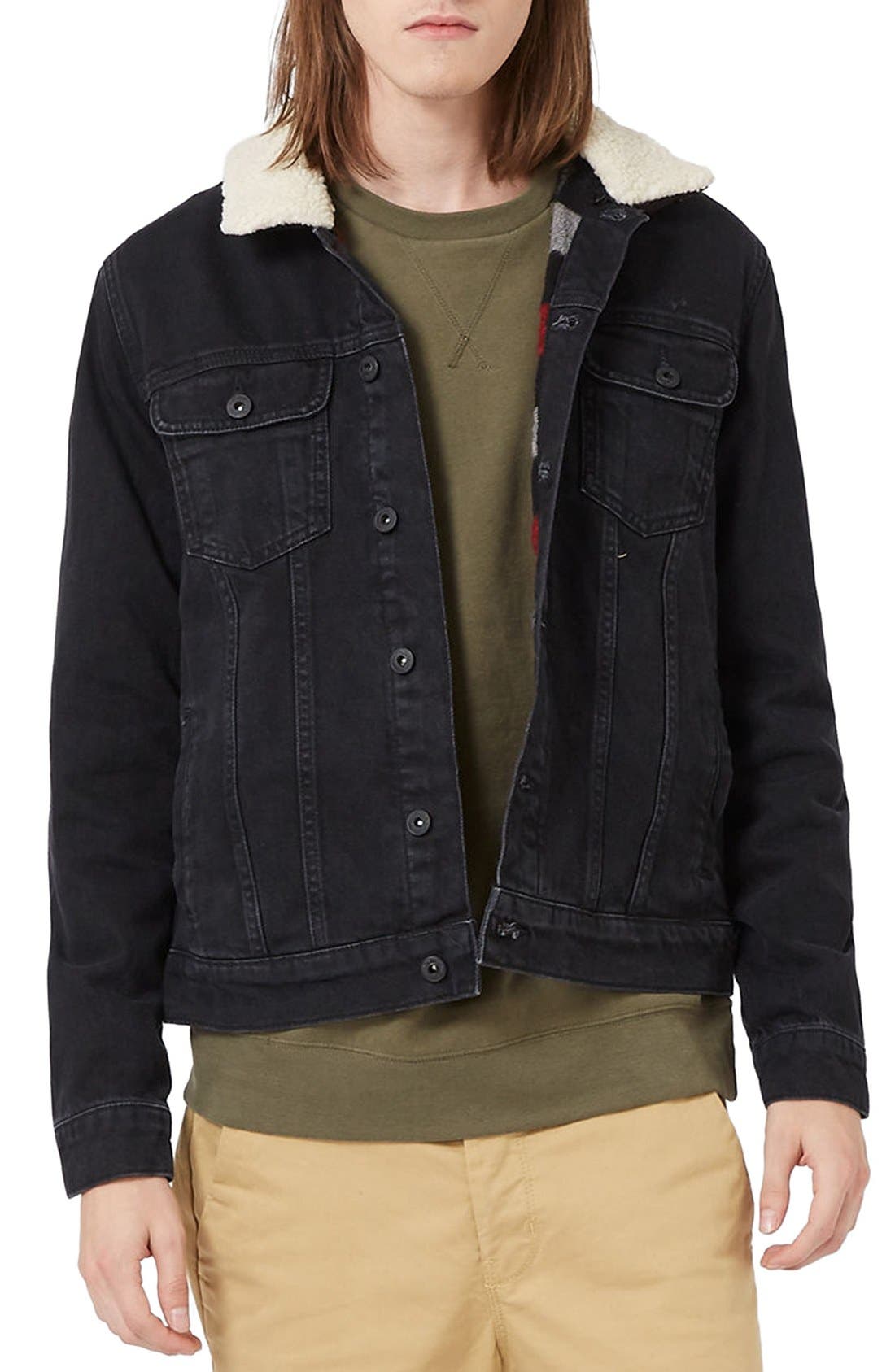 Topman Denim Jacket with Faux Shearling Collar Nordstrom