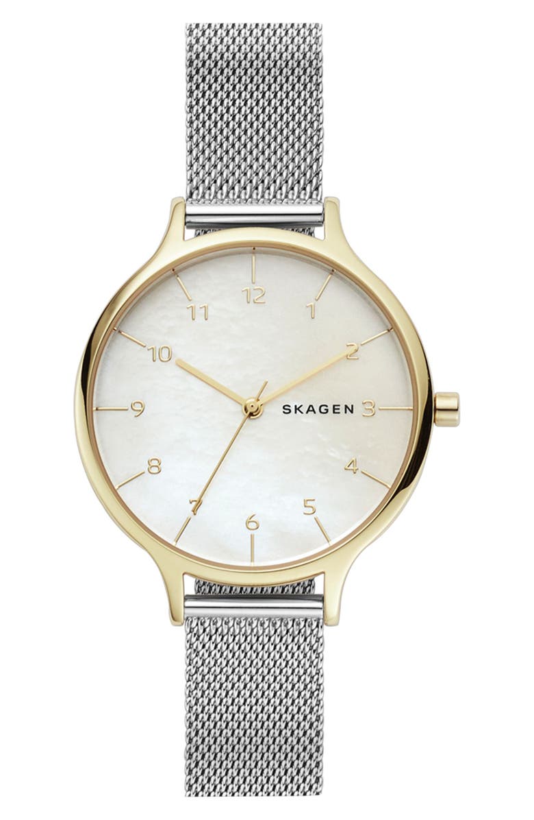 Anita Mesh Strap Watch, 36mm, Main, color, SILVER/ MOP/ GOLD