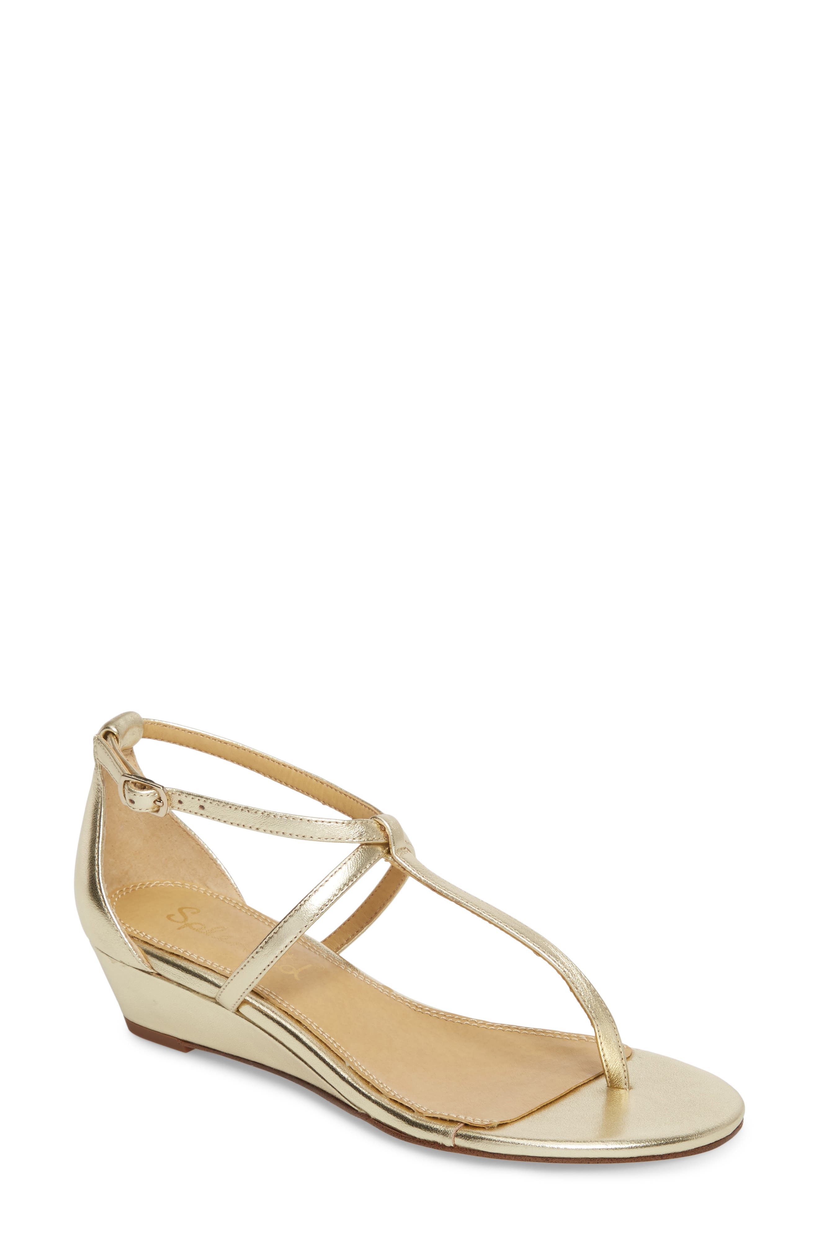 Splendid Bryce T-Strap Wedge Sandal, Metallic