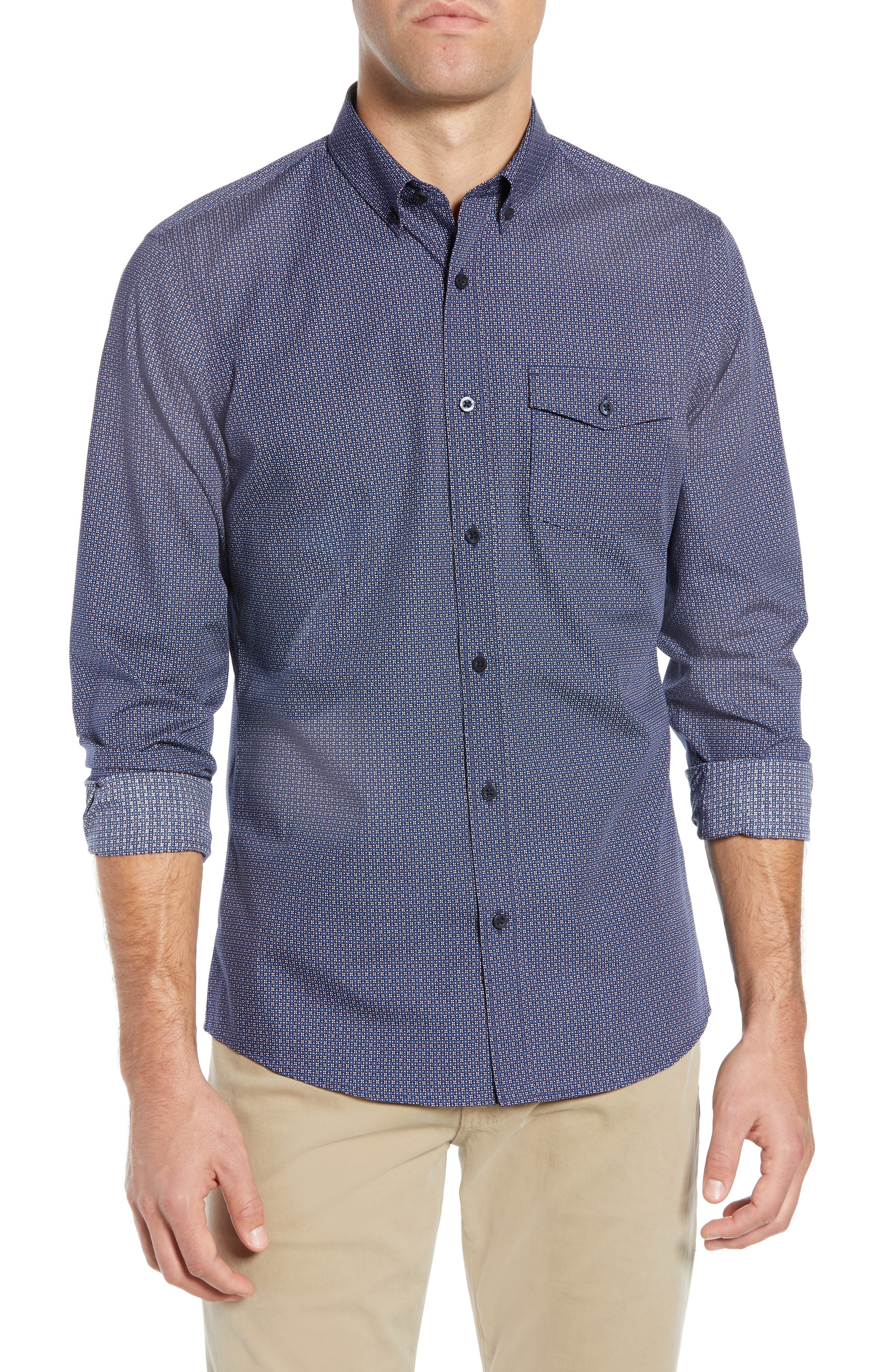 Nordstrom Shop Slim Fit Non-Iron Geo Print Sport Shirt