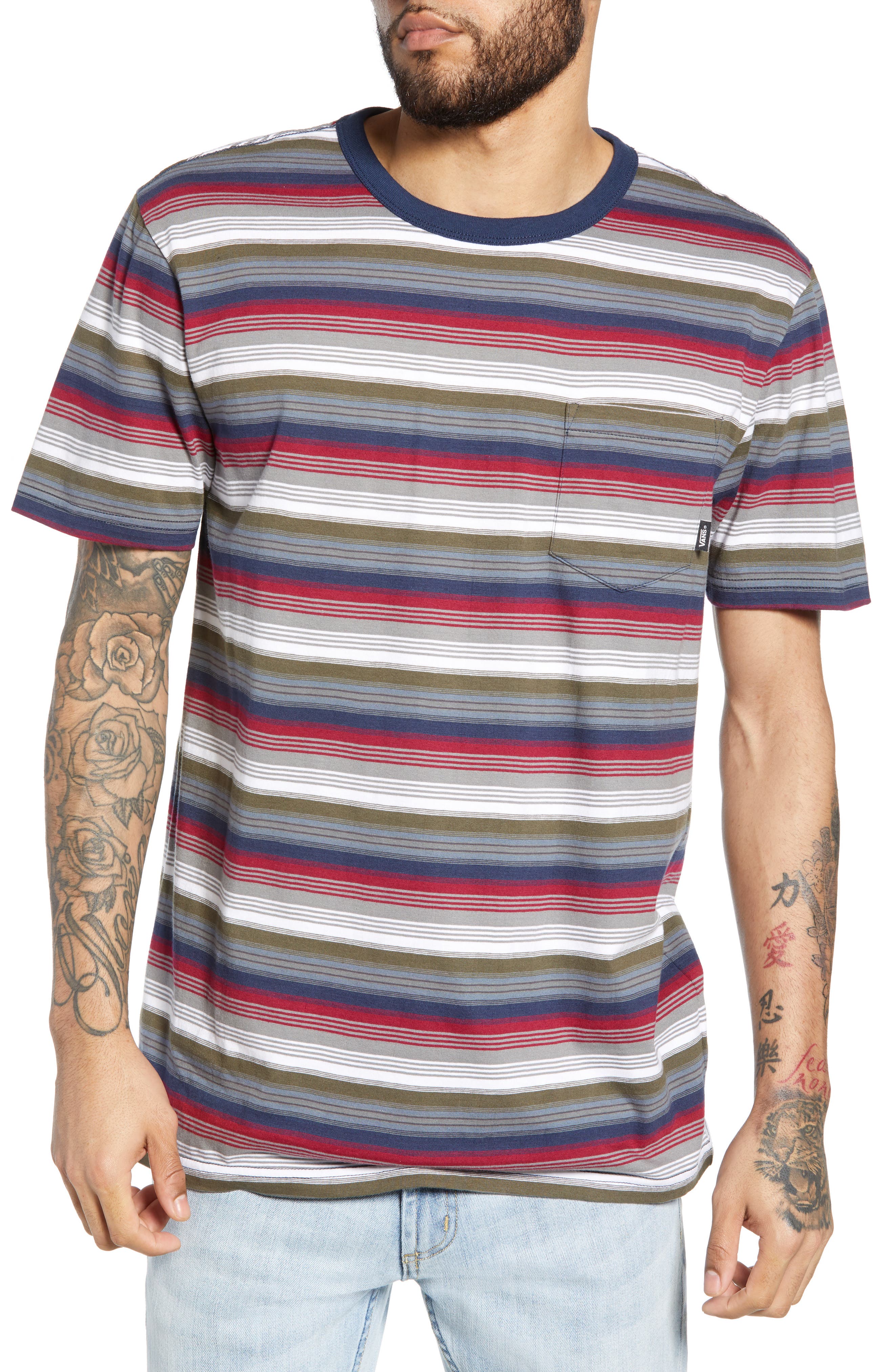 Vans Redmond Stripe Pocket T-Shirt, Red