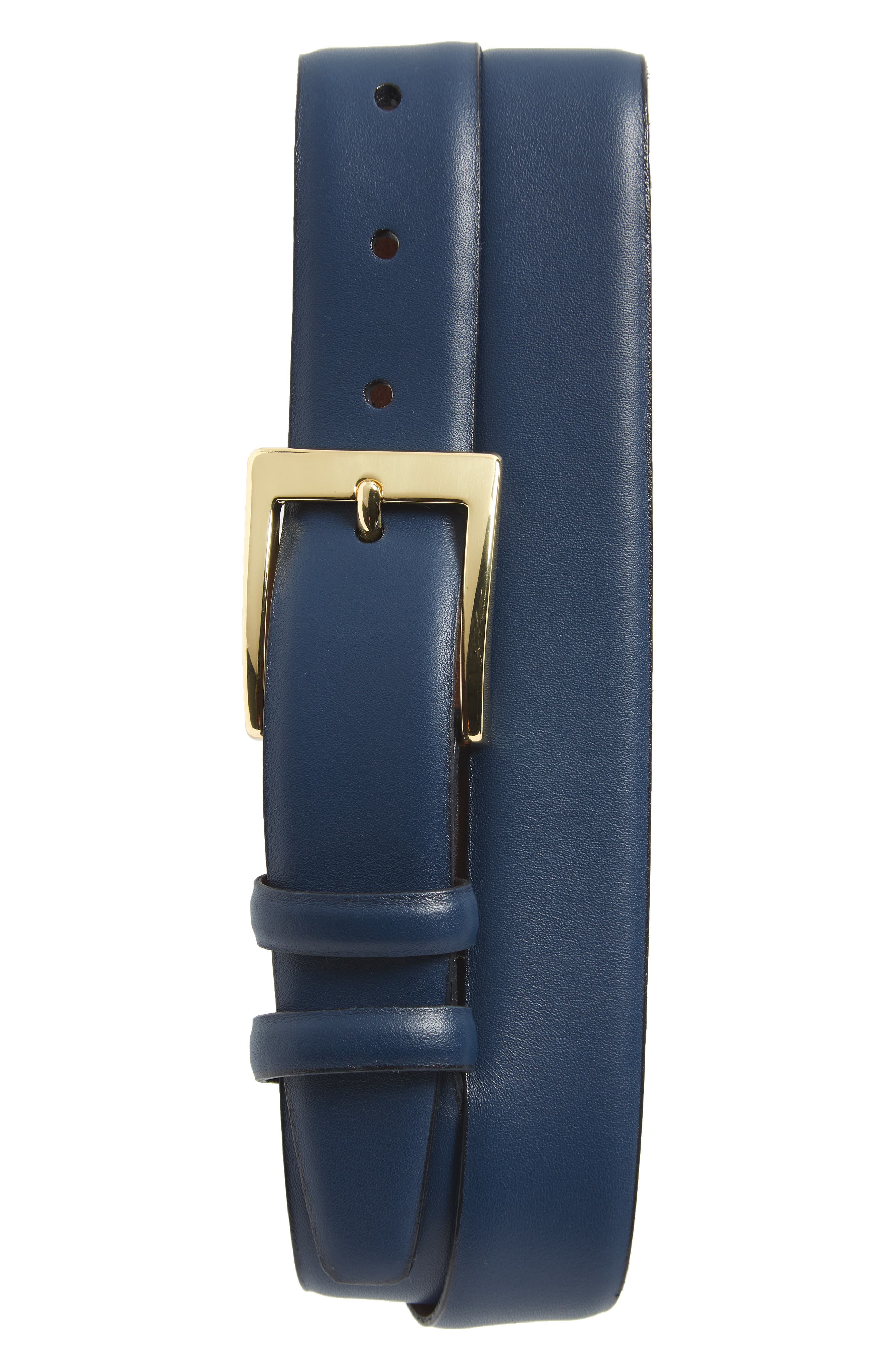 Torino Belts Double Buckle Leather Belt, Navy
