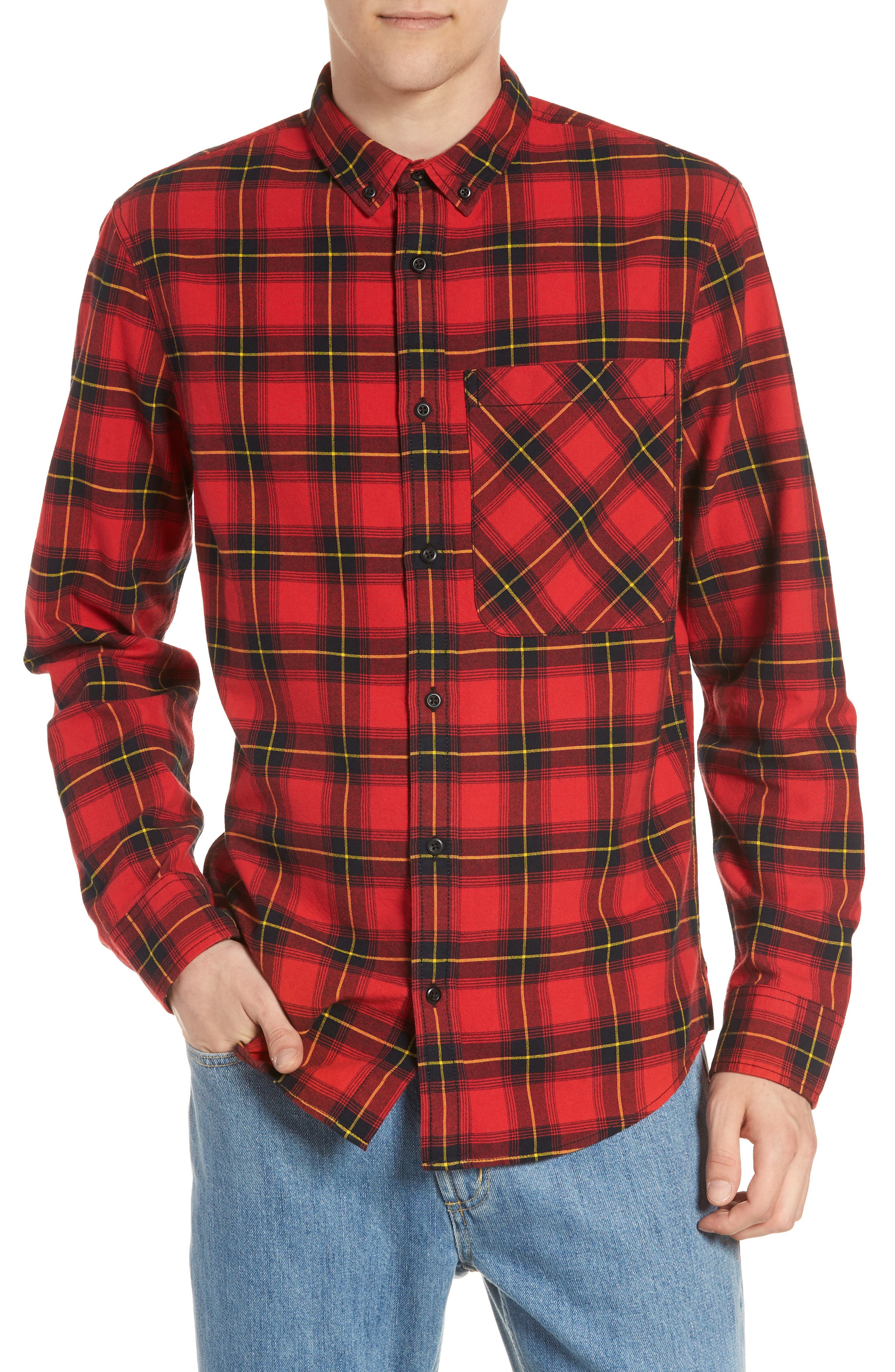 The Rail Plaid Oversize Pocket Sport Shirt, Red