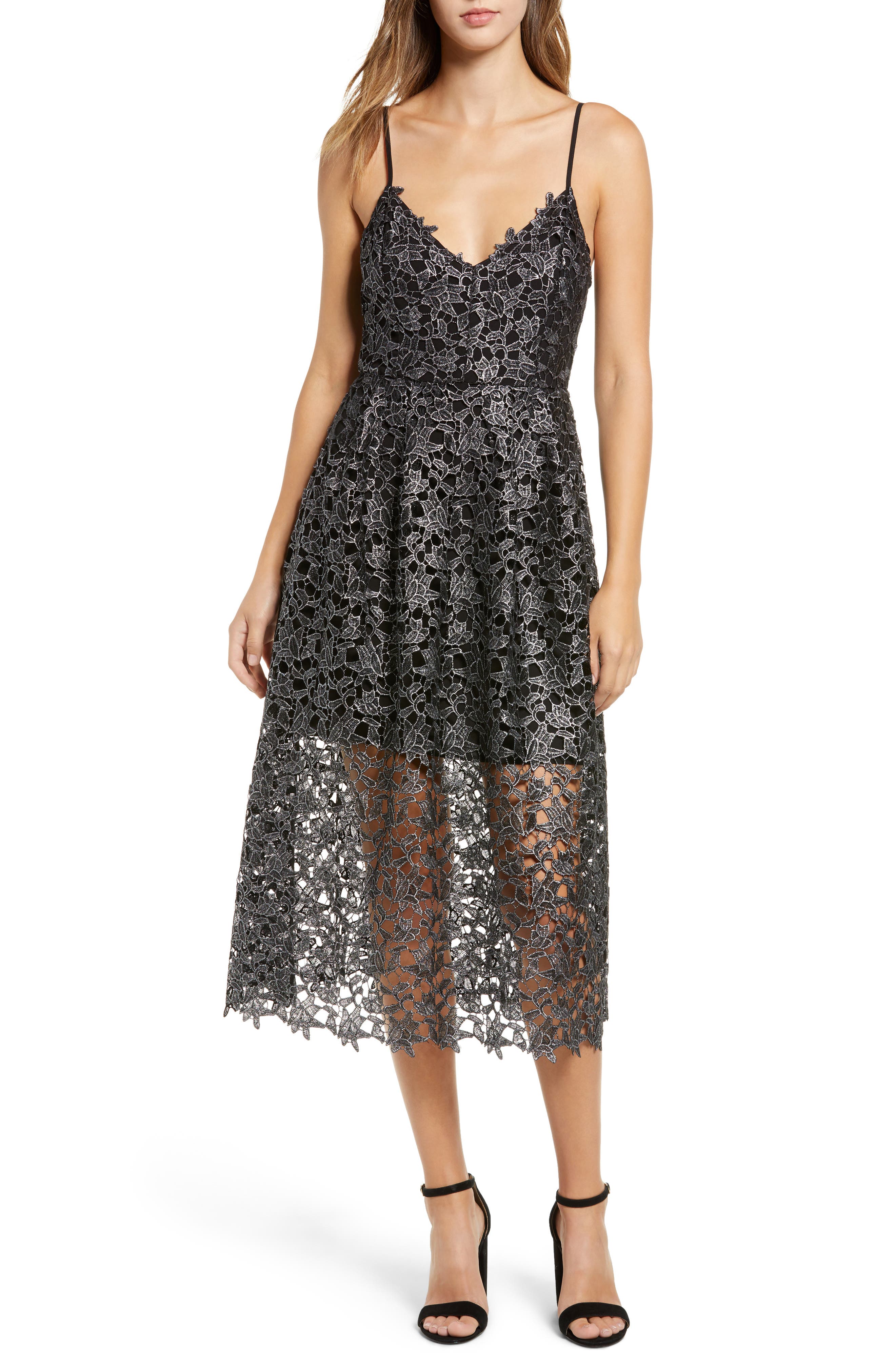 Astr The Label Lace Midi Dress, Metallic