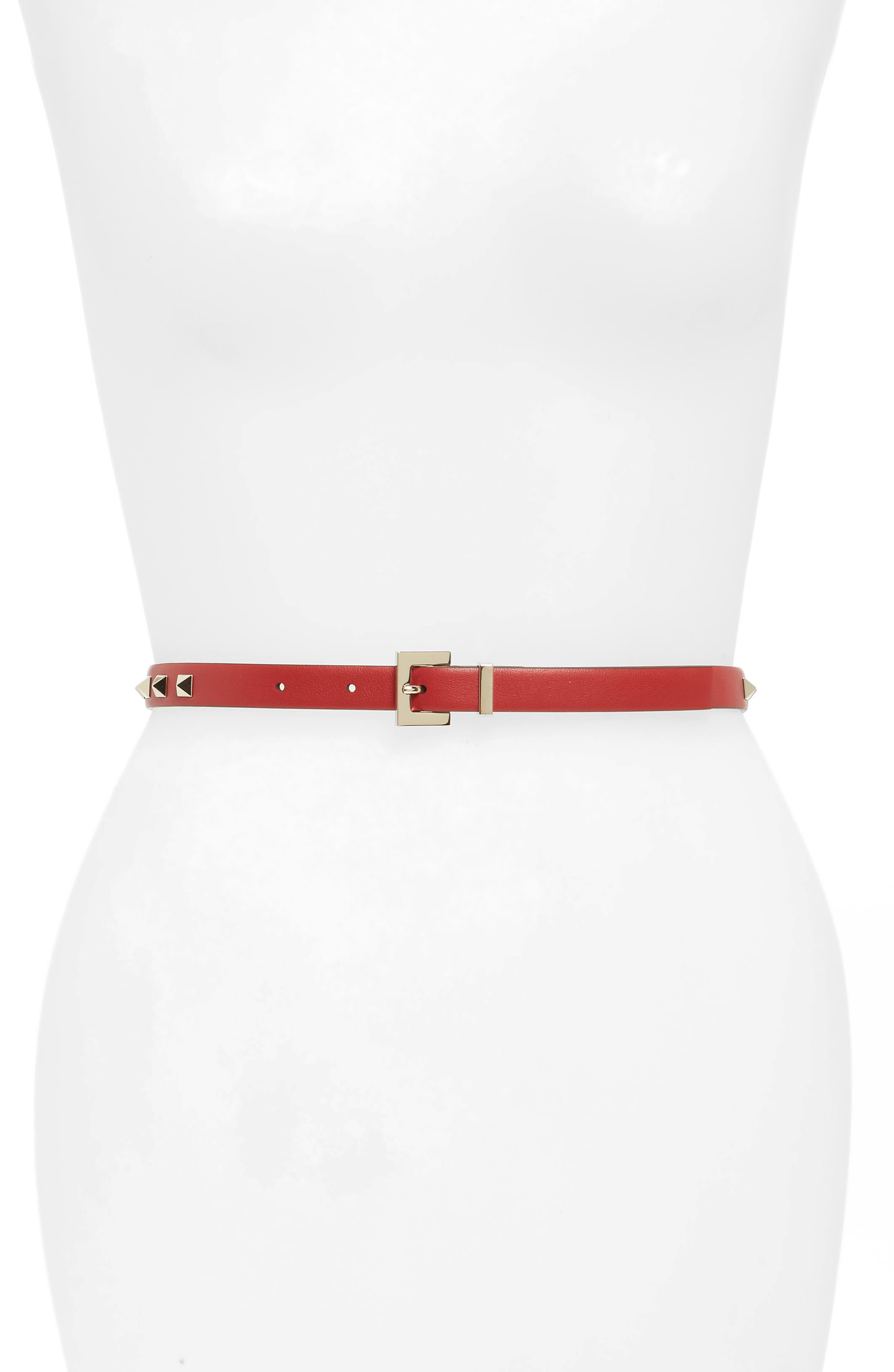 Valentino Garavani Rockstud Leather Belt, Rosso