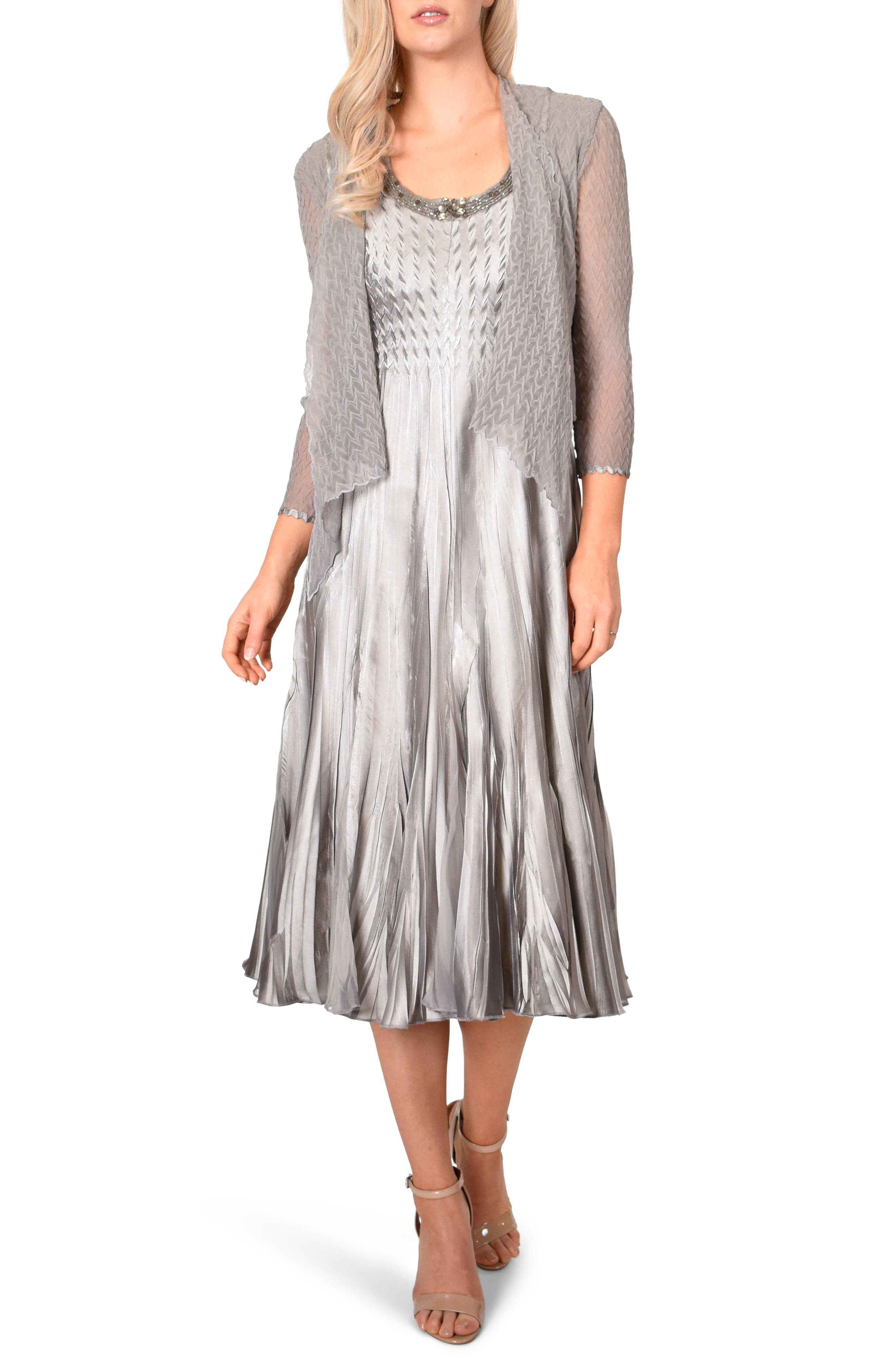 Komarov Beaded Neck Cocktail Dress & Jacket, Metallic