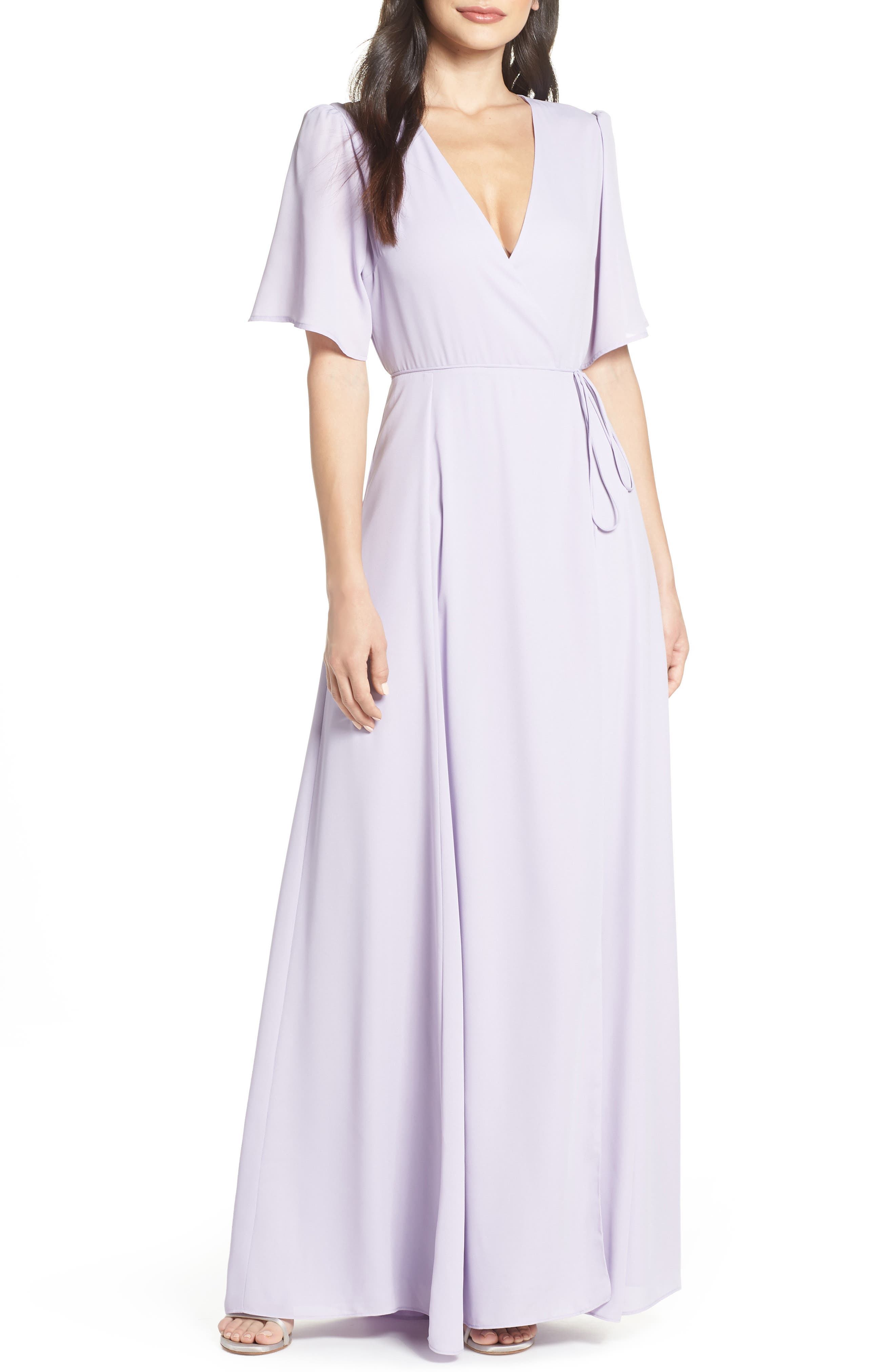 Wayf The Aurelia Short Sleeve Wrap Evening Dress, Purple