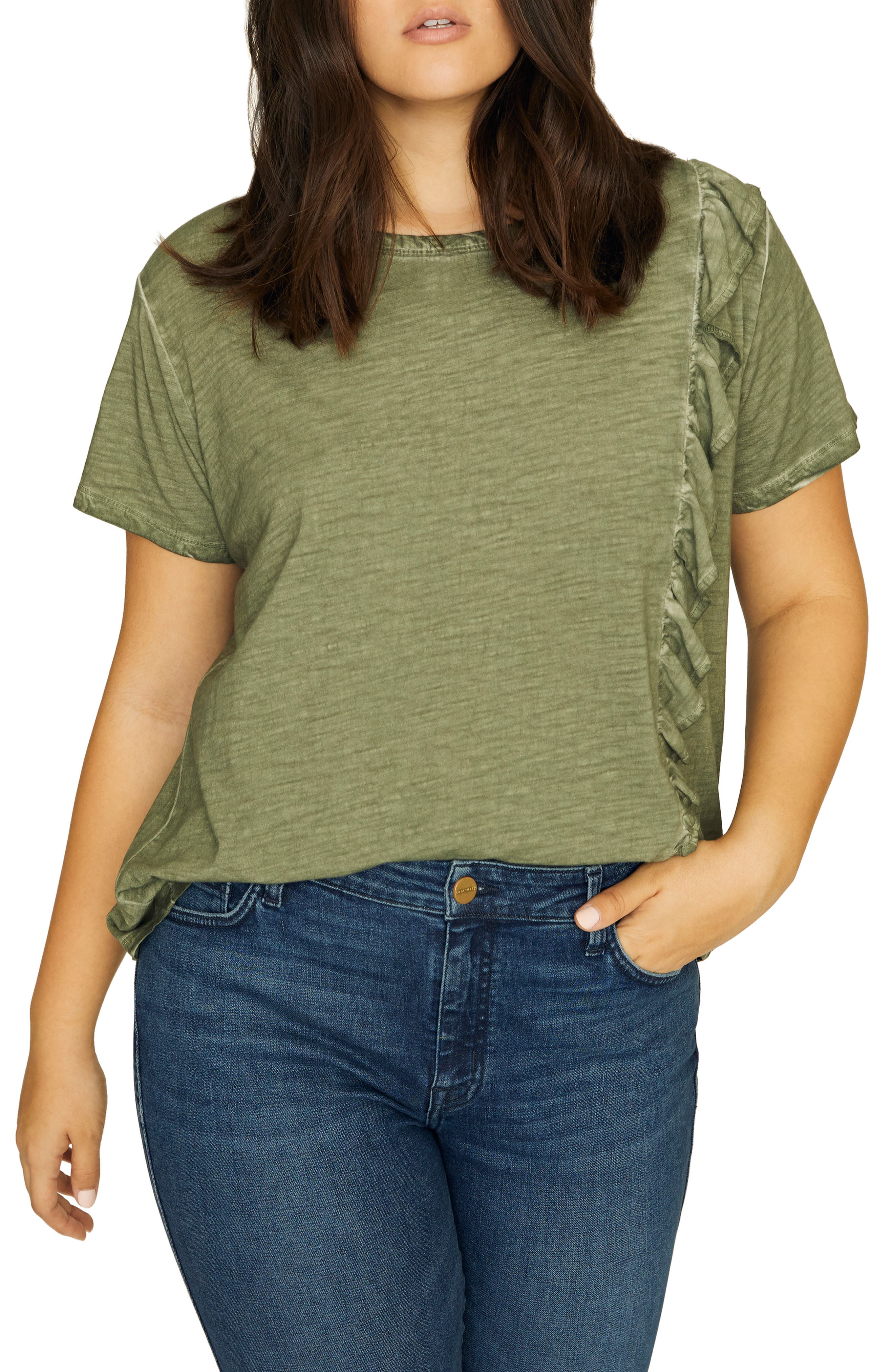 Plus Size Sanctuary Gia Ruffle Trim Tee, Green