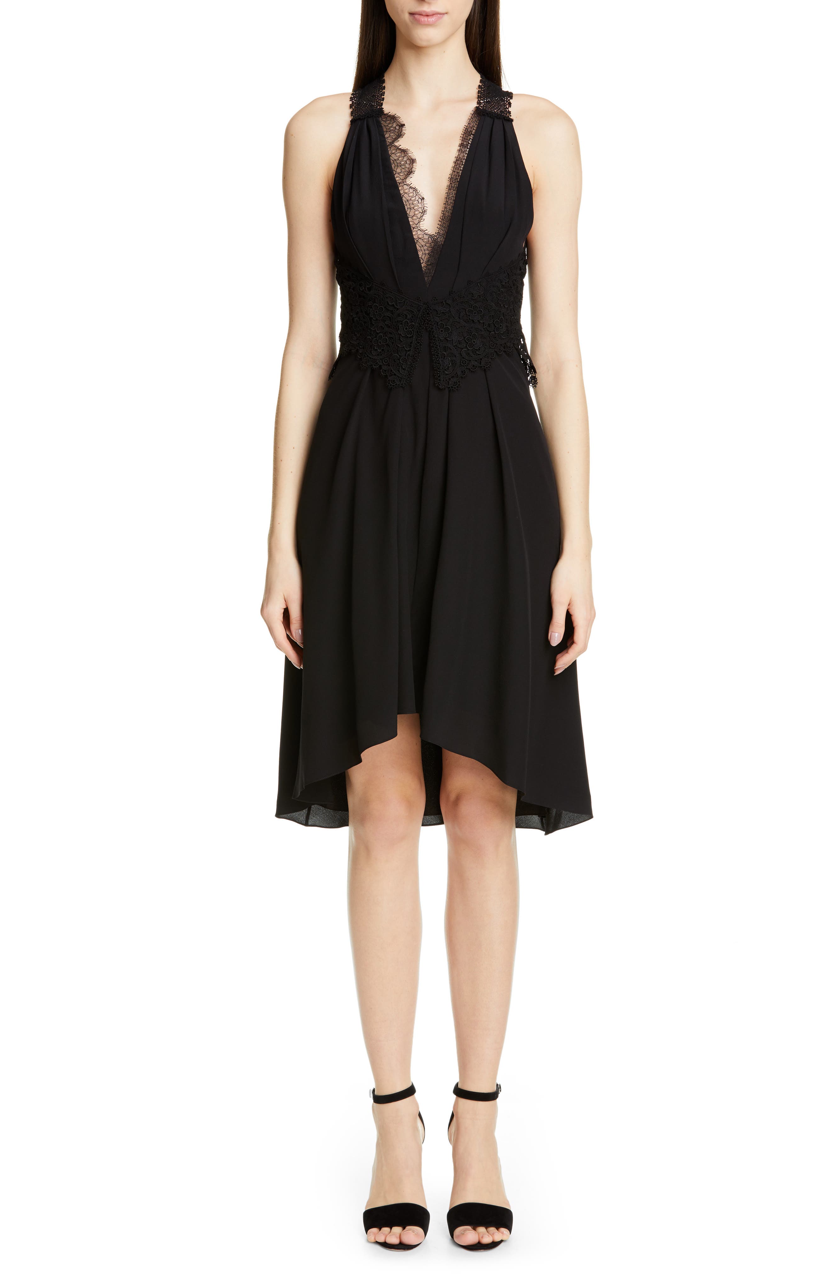 Victoria Beckham Mixed Lace Trim High/low Silk Dress, US / 12 UK - Black