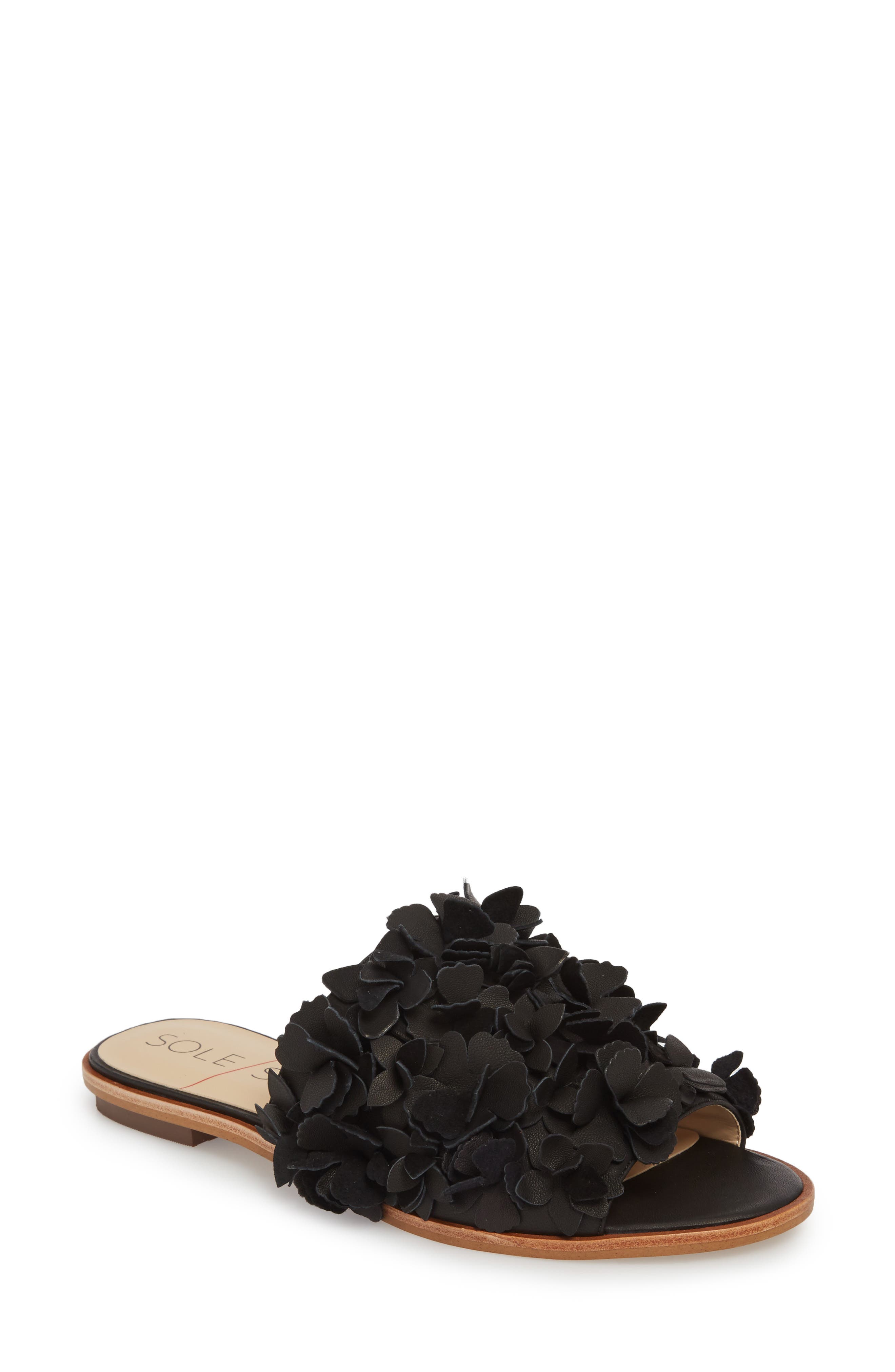 Sole Society Caelyn Embellished Flat Sandal, Black