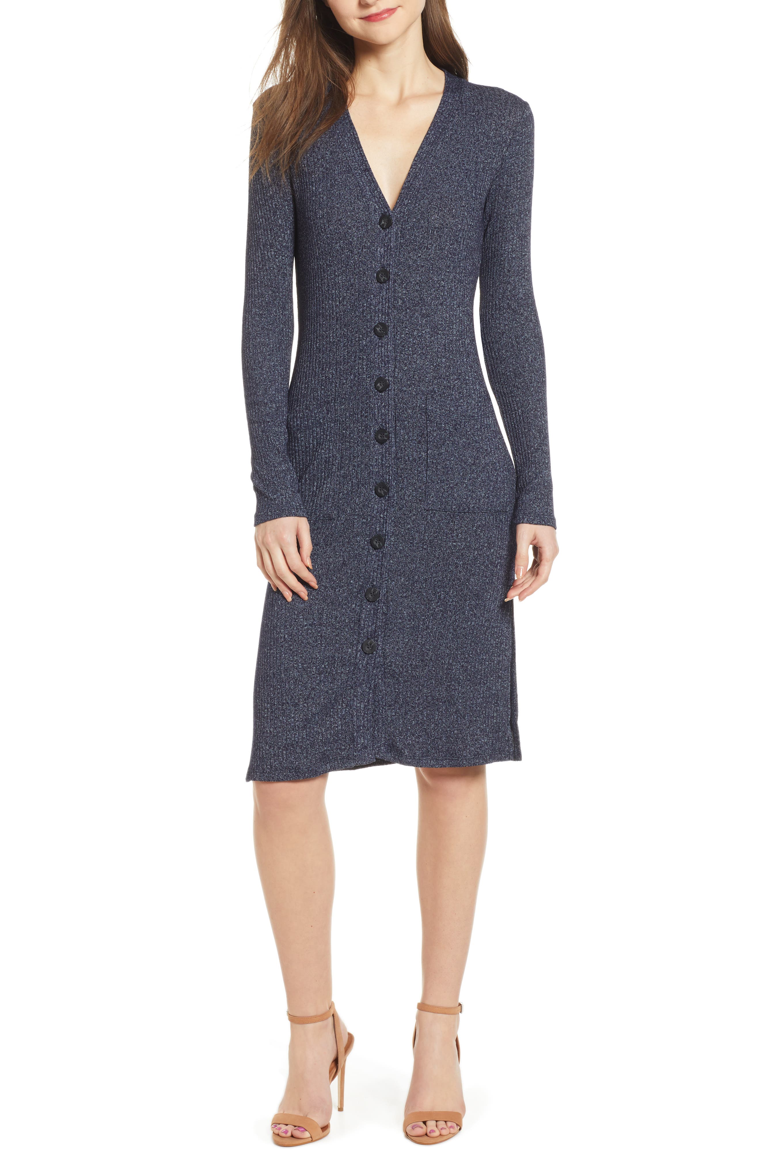 Socialite Ribbed Sweater Dress, Blue