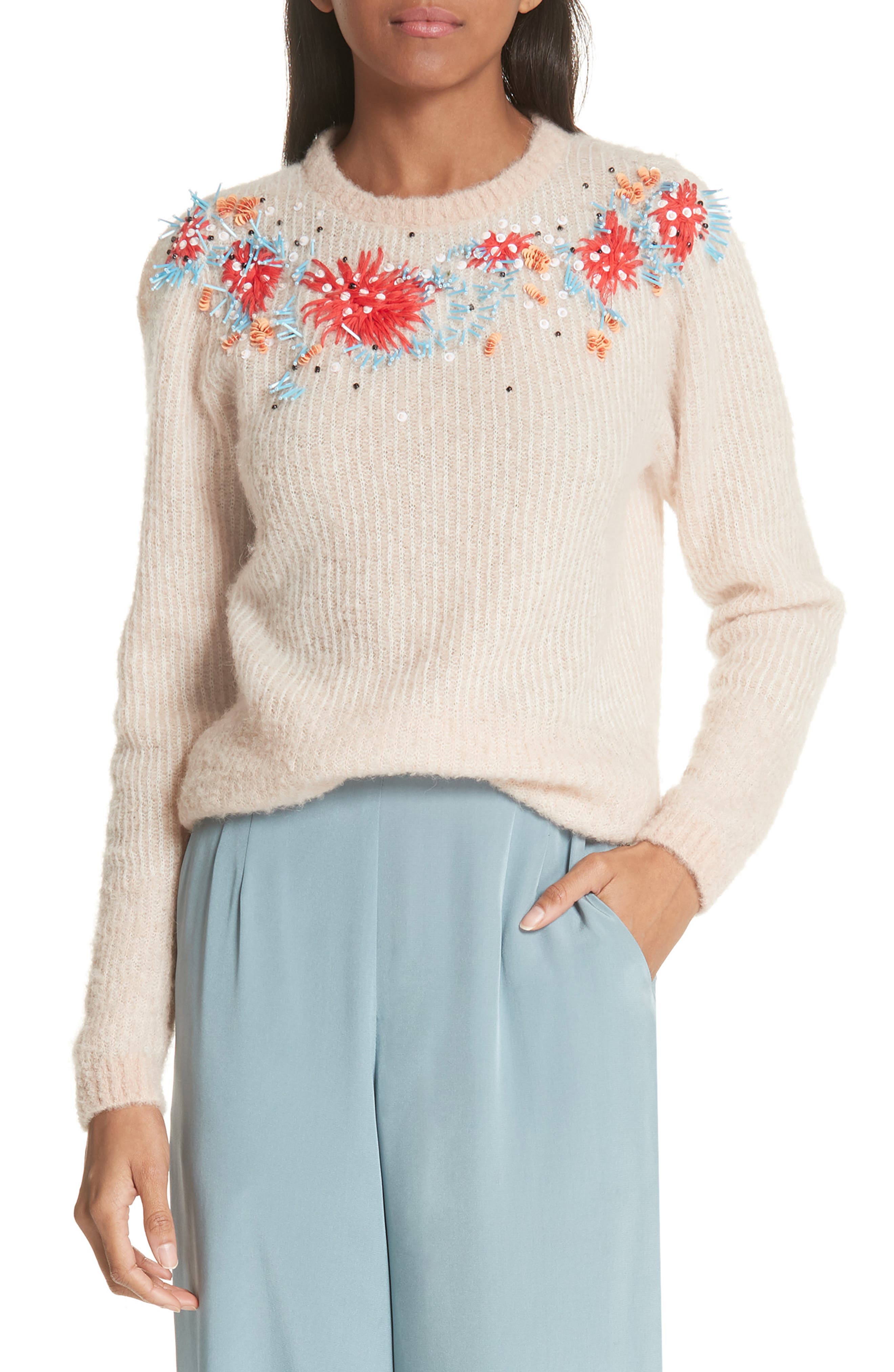 Rachel Comey Capture Embellished Alpaca & Merino Wool Blend Sweater, Pink