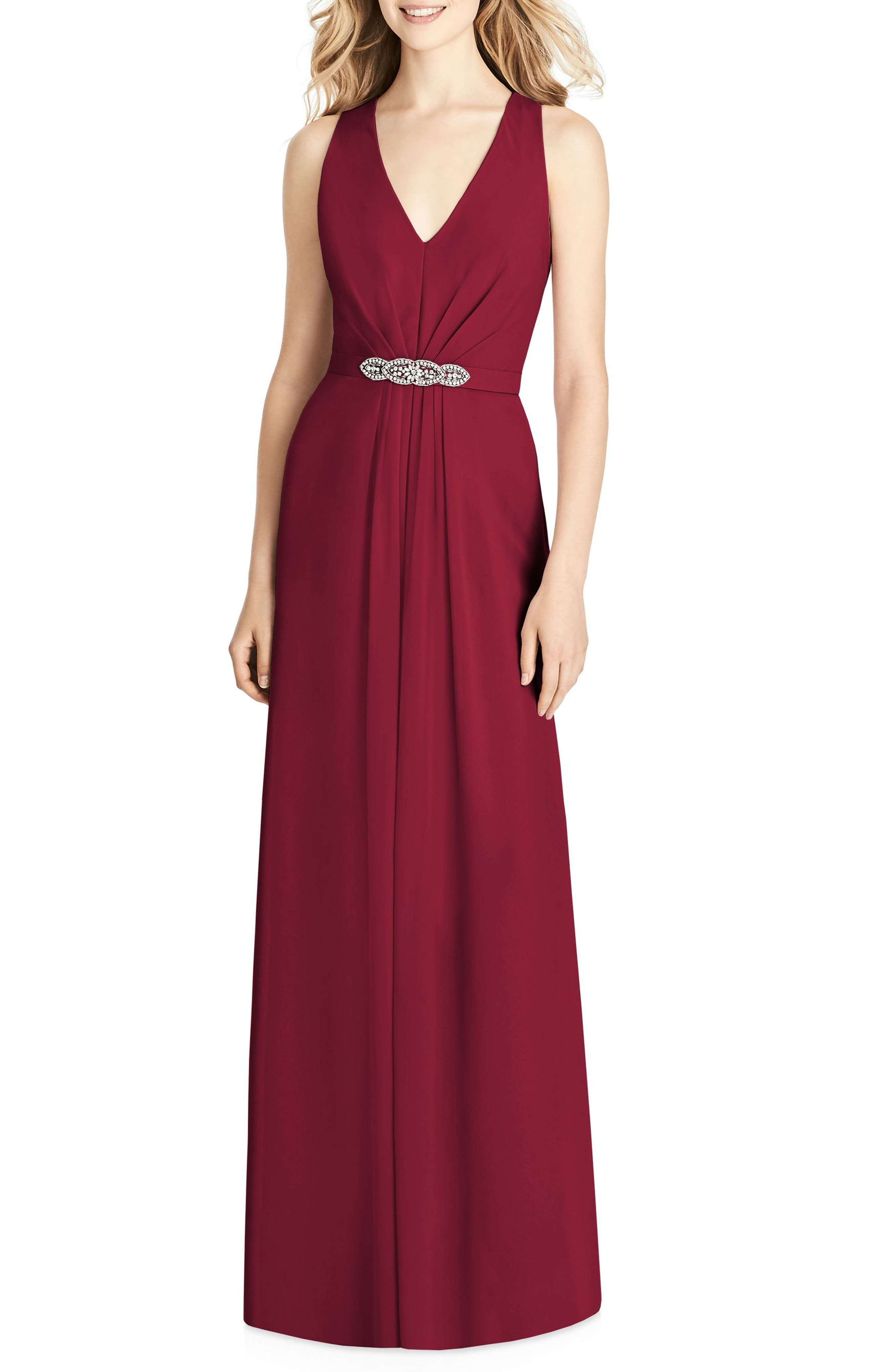 Jenny Packham Jewel Belt Chiffon Gown, Burgundy