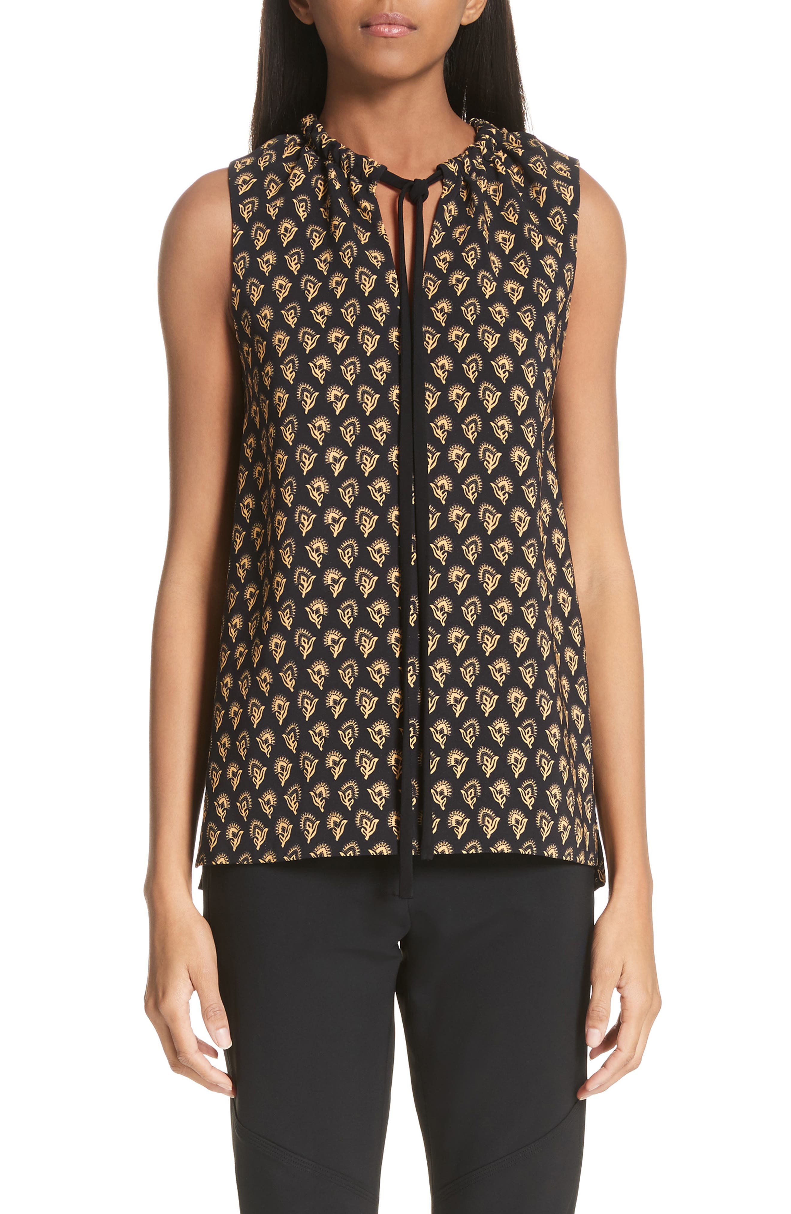 Proenza Schouler Floral Print Tie Neck Blouse, Black
