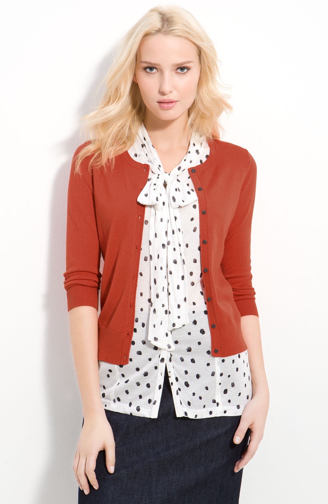 Halogen® Three Quarter Sleeve Crewneck Cardigan Nordstrom
