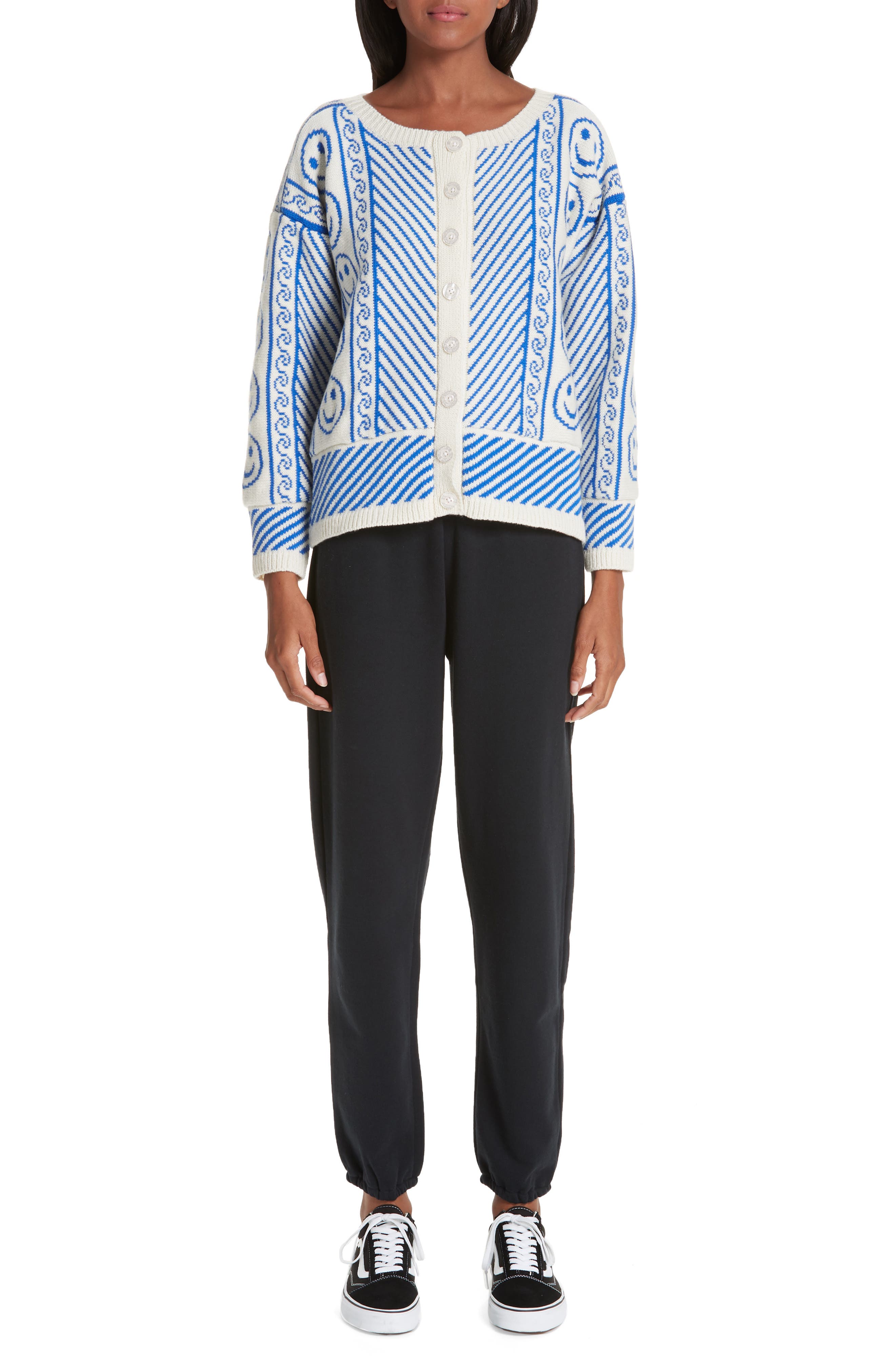 Ashley Williams Hannah Smiley Face Cardigan In Blue