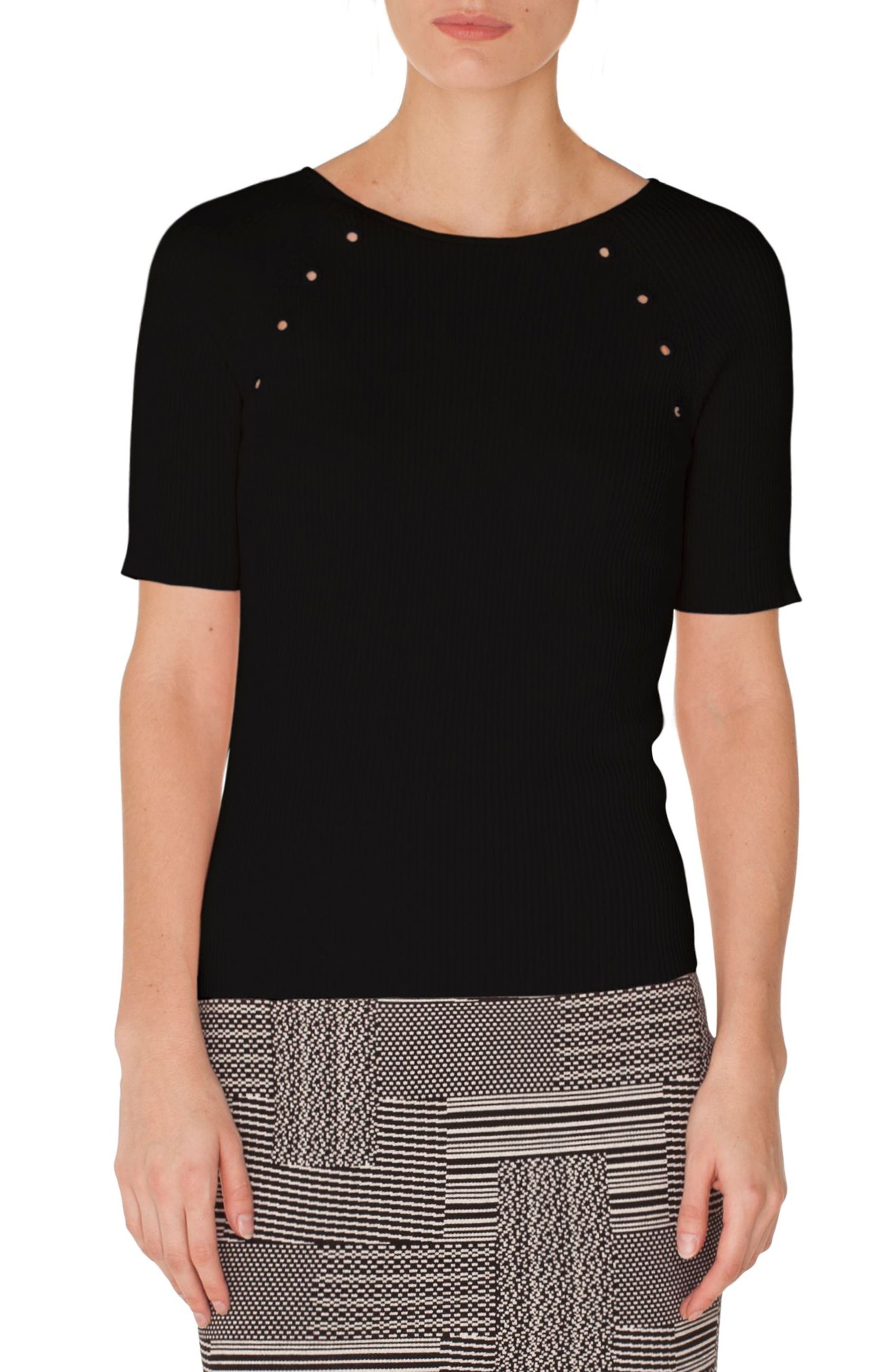 Akris Punto Grommet Detail Knit Top, Black