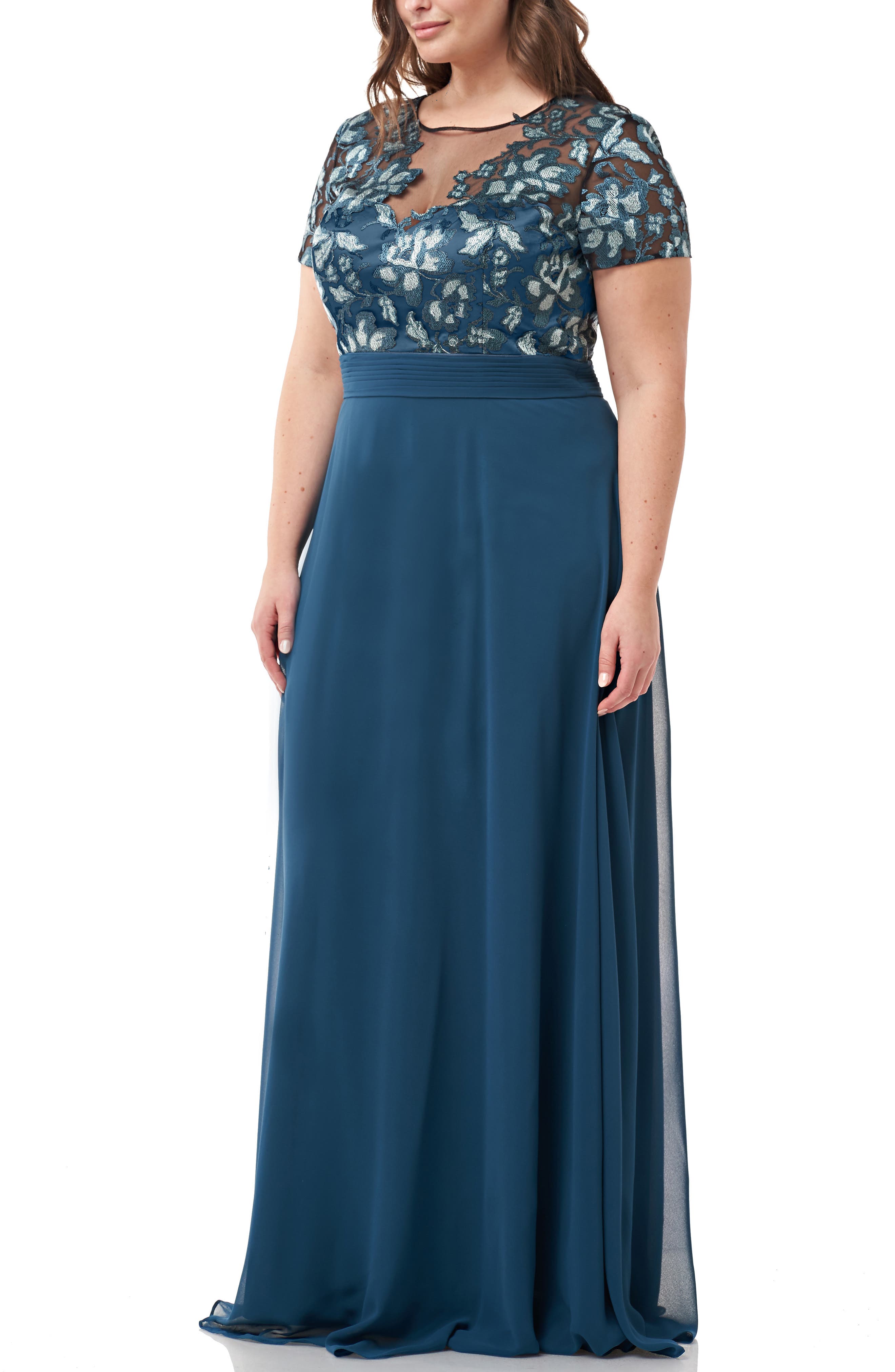 Plus Size Js Collections Embroidered Bodice Evening Dress, Green