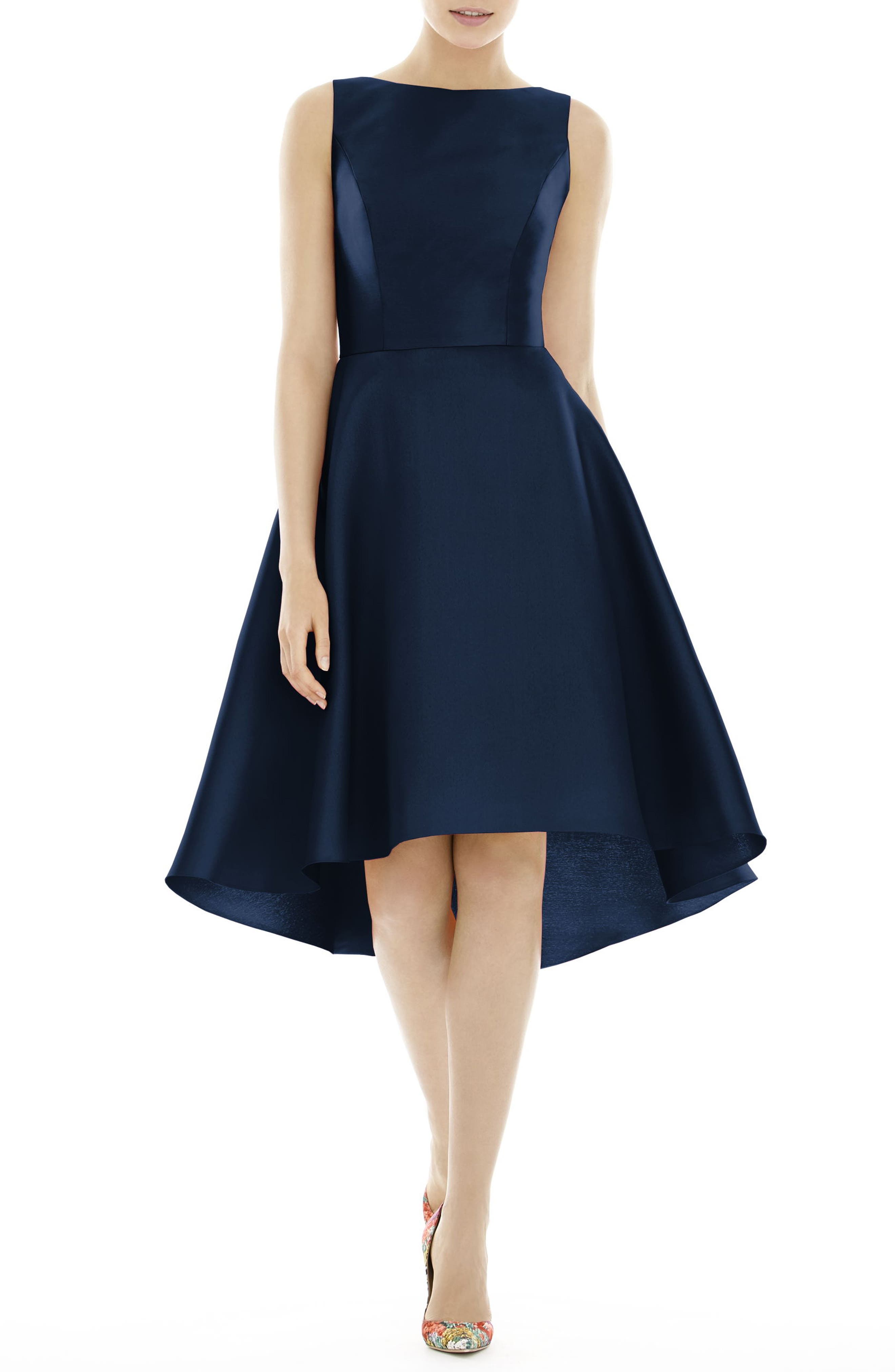 Alfred Sung High/low Satin Twill Cocktail Dress, Blue