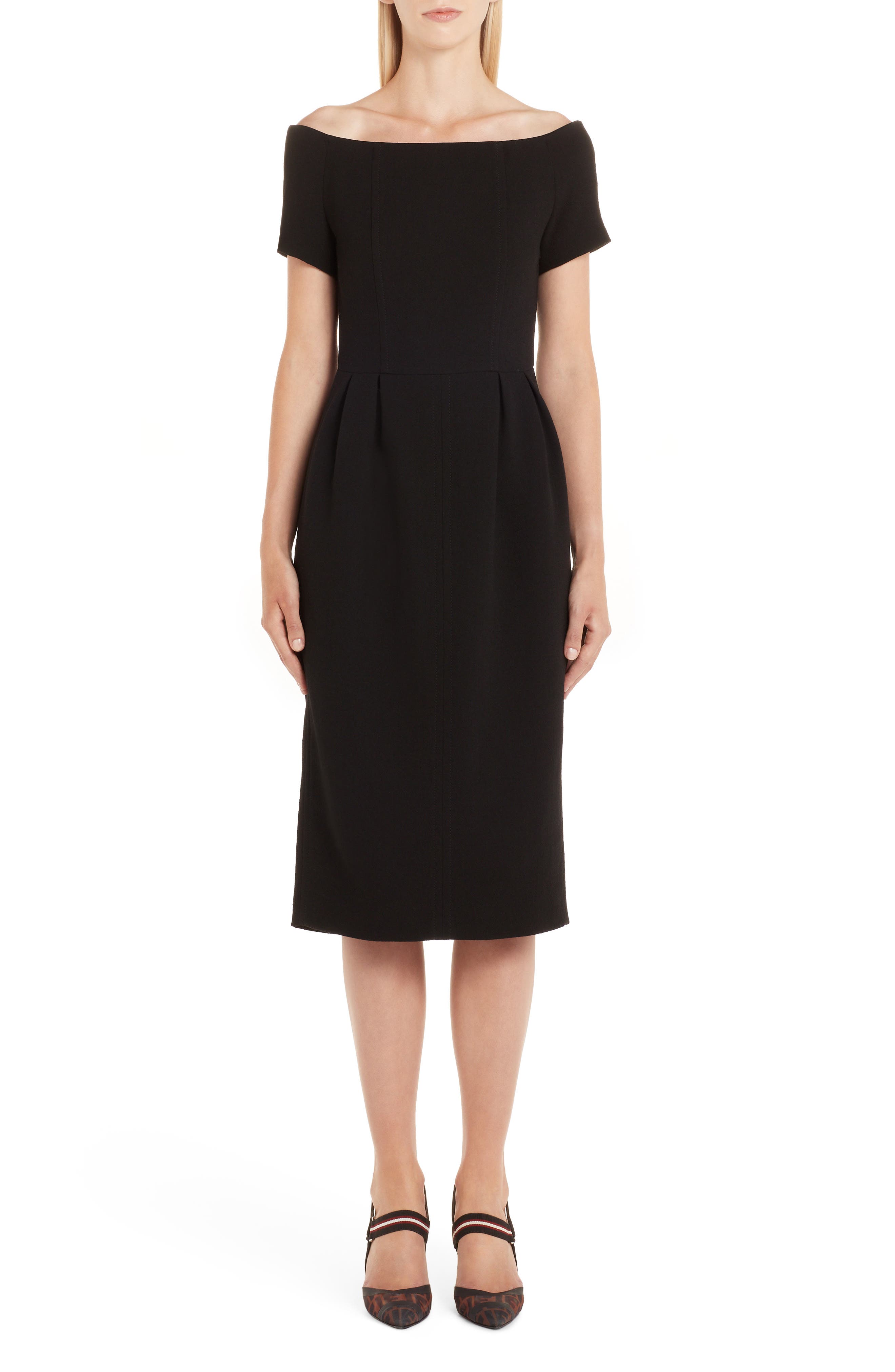 Fendi Off The Shoulder Wool Crepe Dress, 8 IT - Black