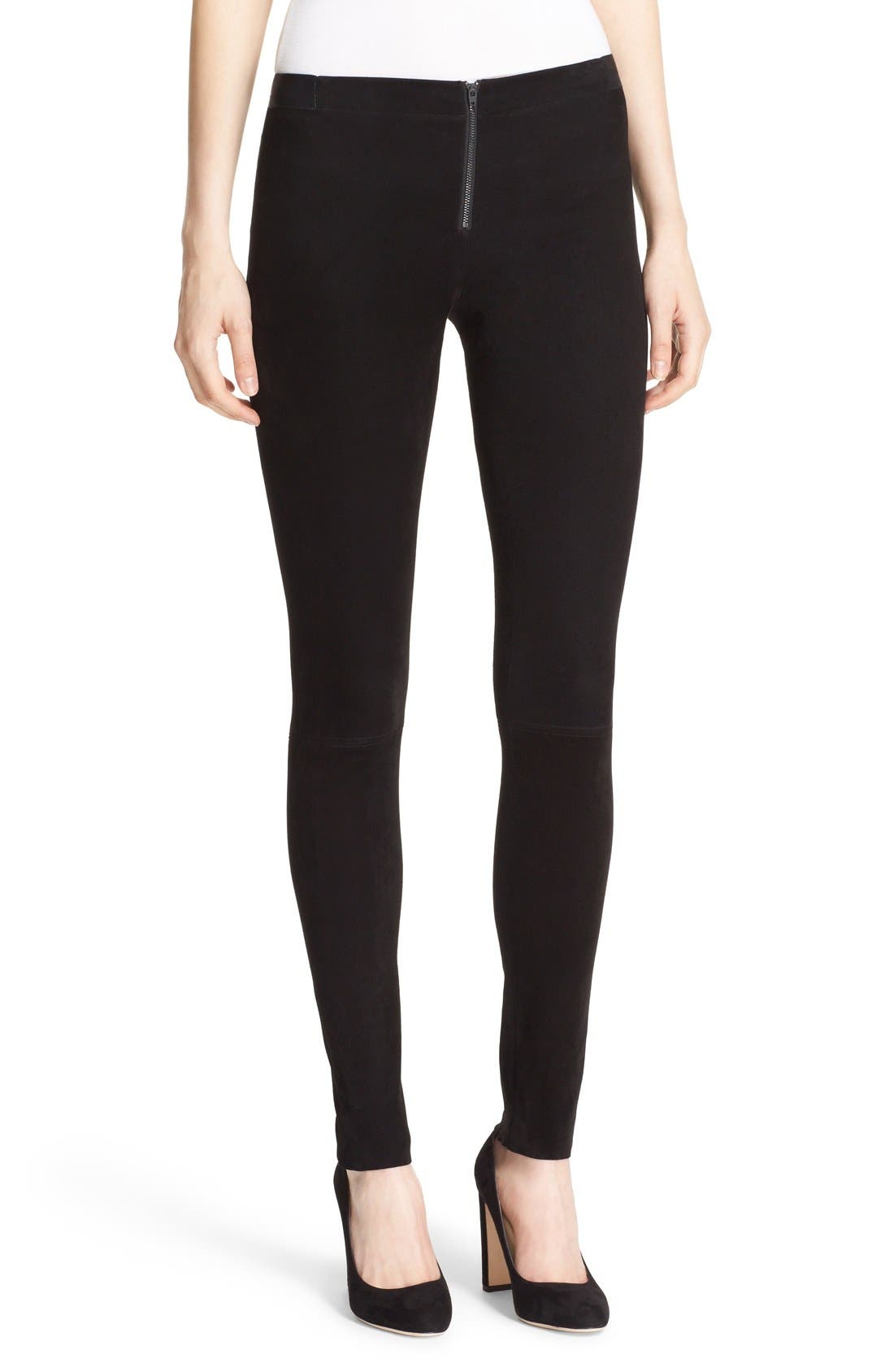 Alice + Olivia Front Zip Suede Leggings