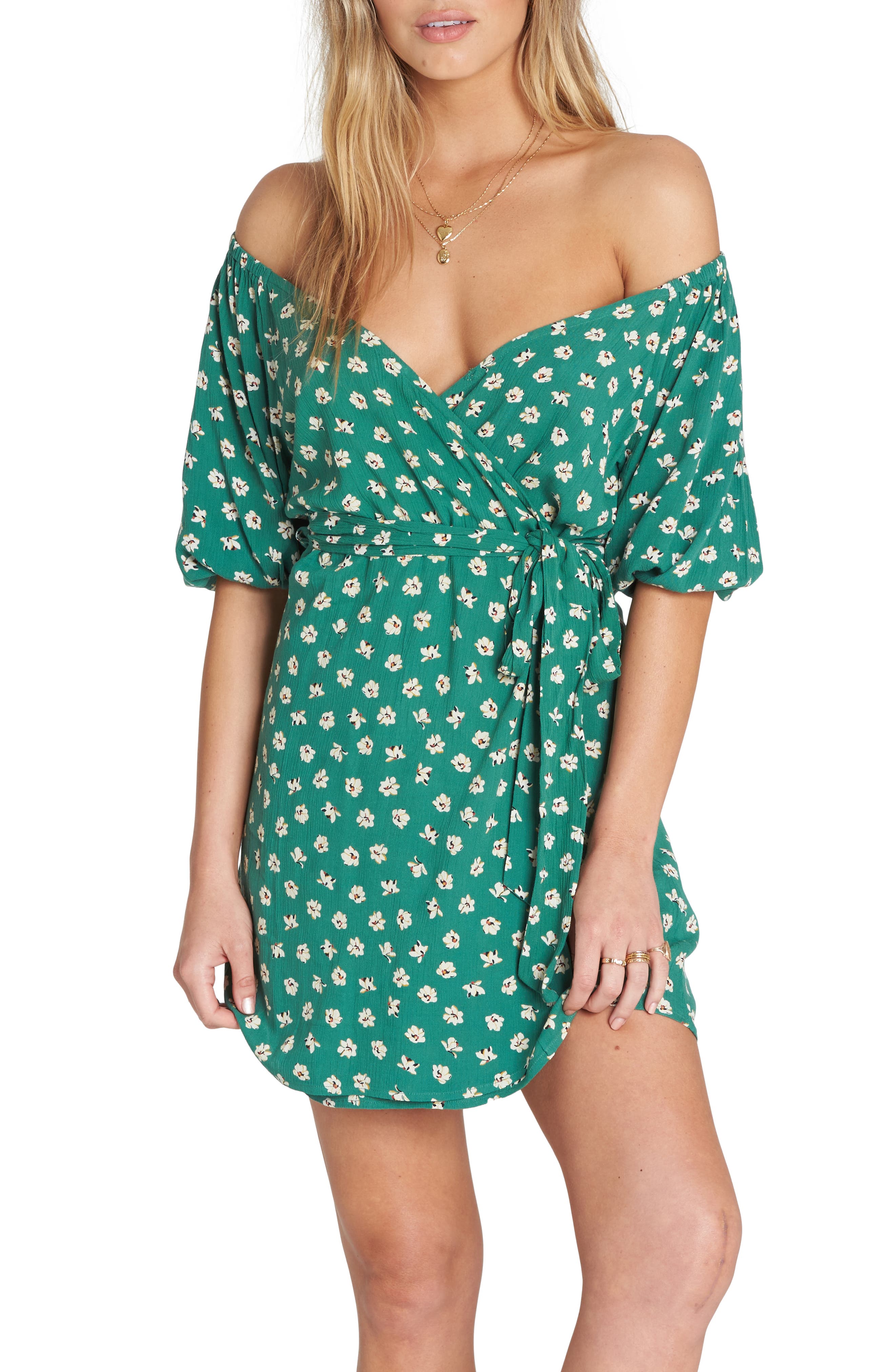 Billabong Best Dressed Floral Print Wrap Dress, Green
