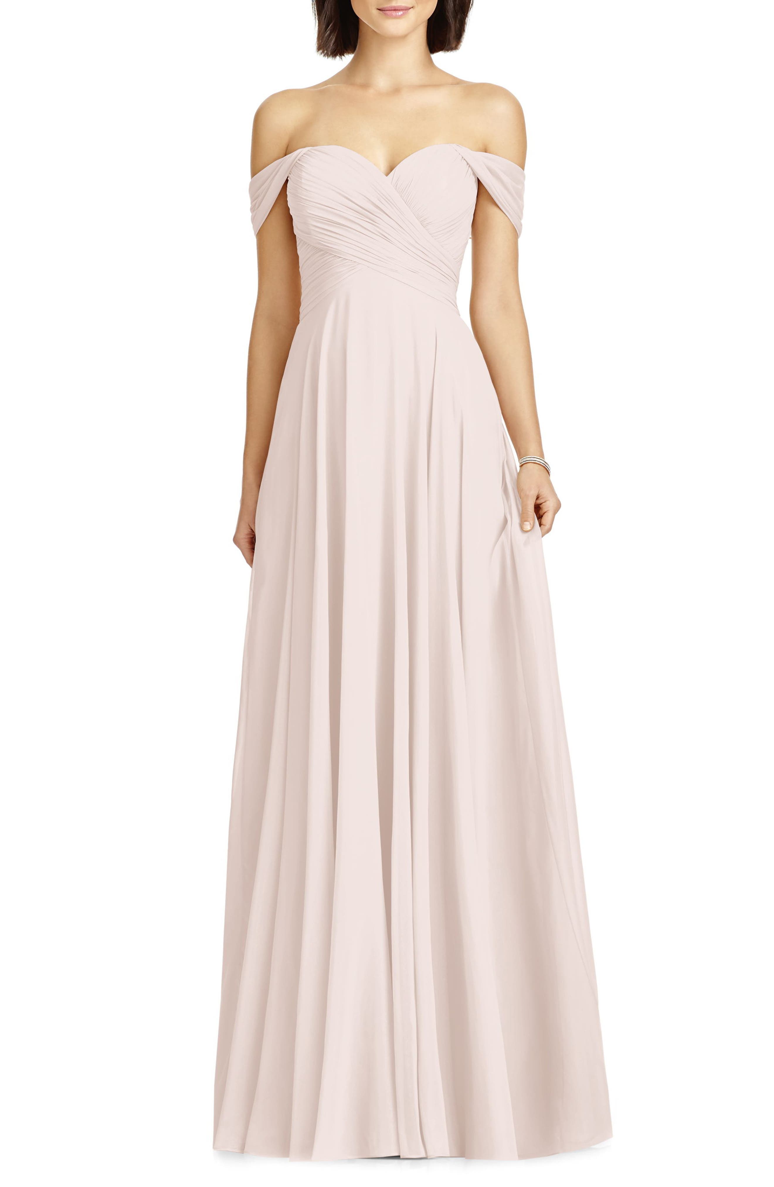 Dessy Collection Lux Off The Shoulder Chiffon Gown, Pink