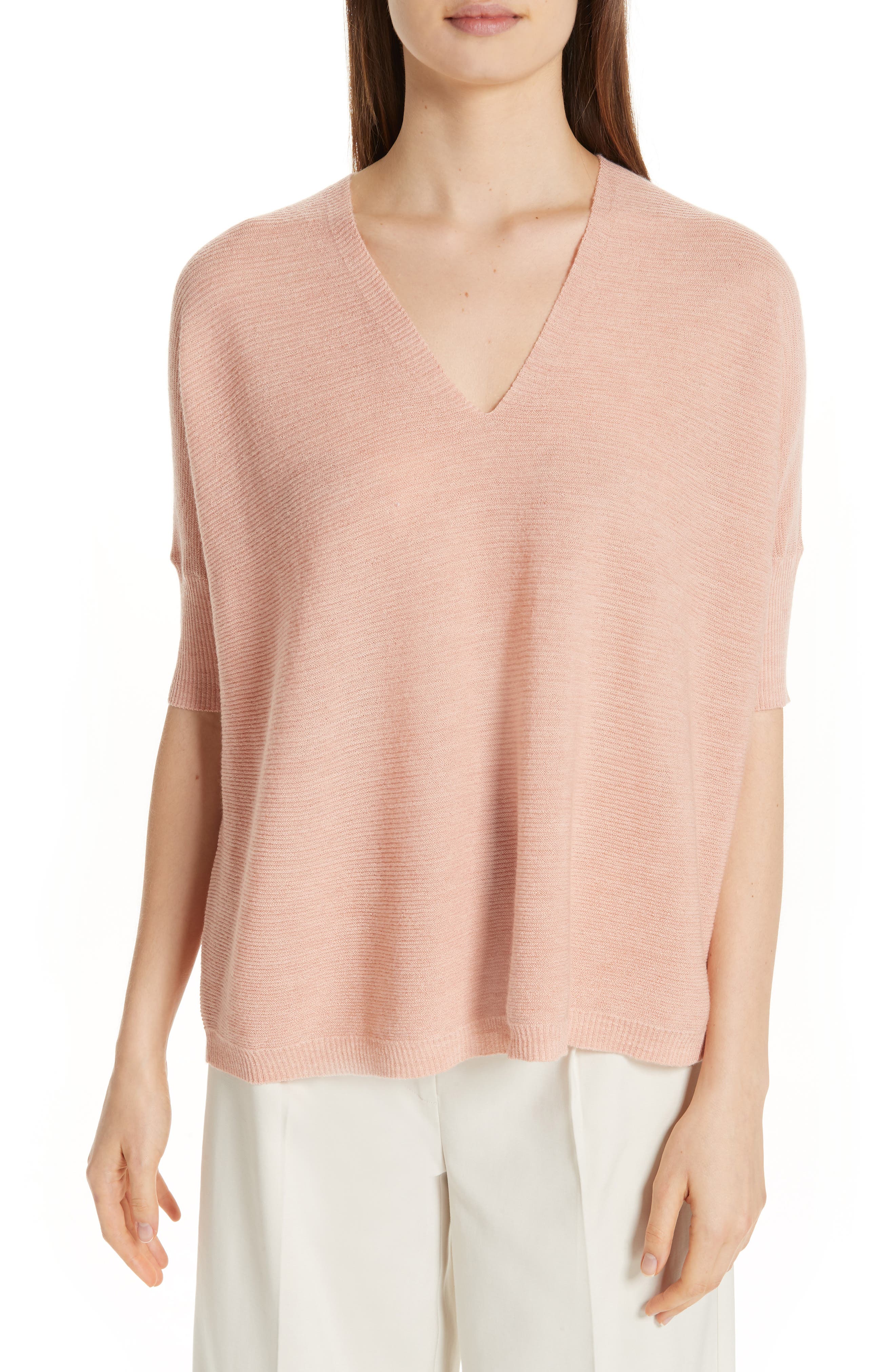 Eileen Fisher Merino Wool Three Quarter Sleeve Sweater, Pink