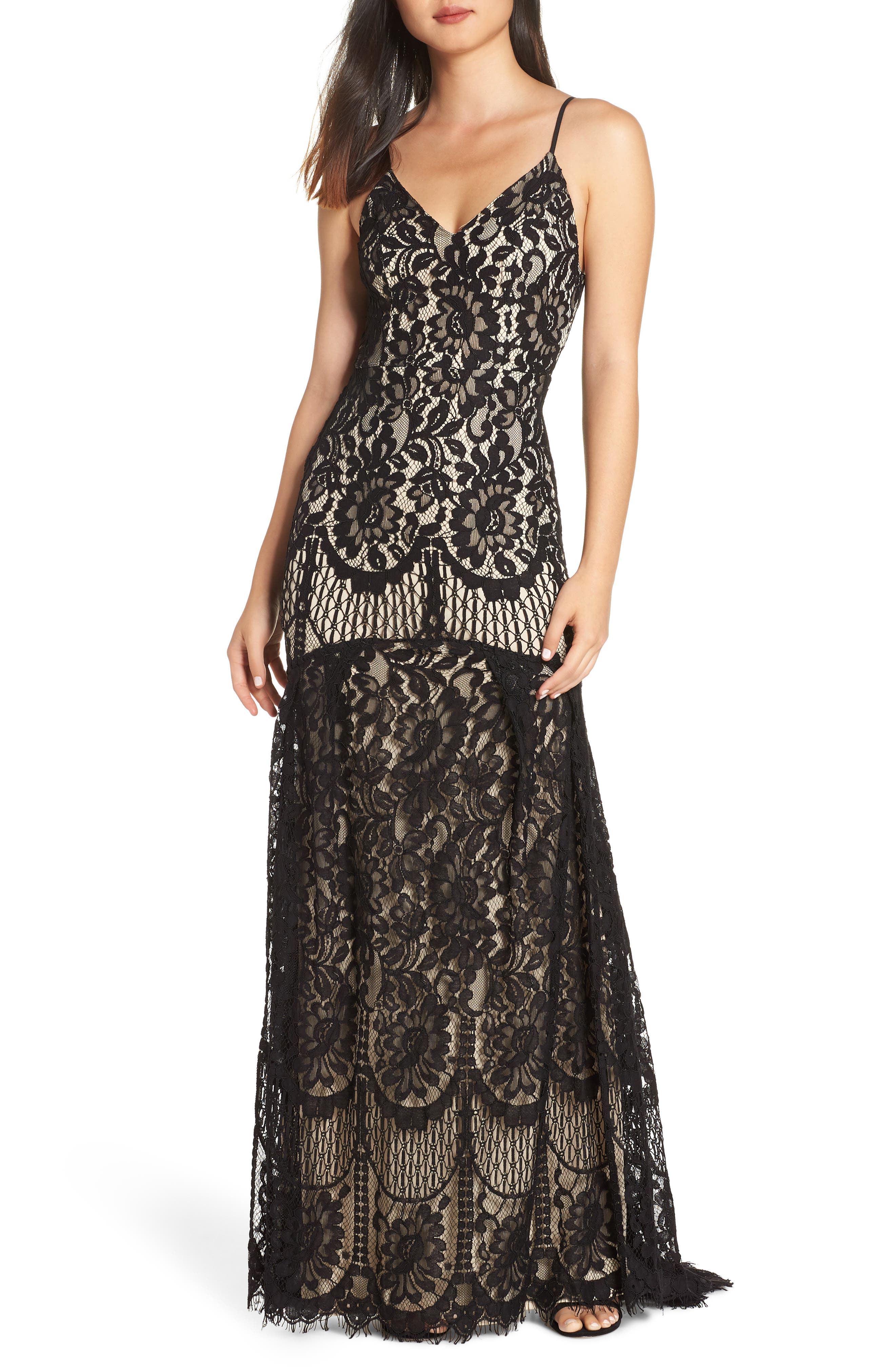 Lulus Flynn Lace Gown With Train, Black