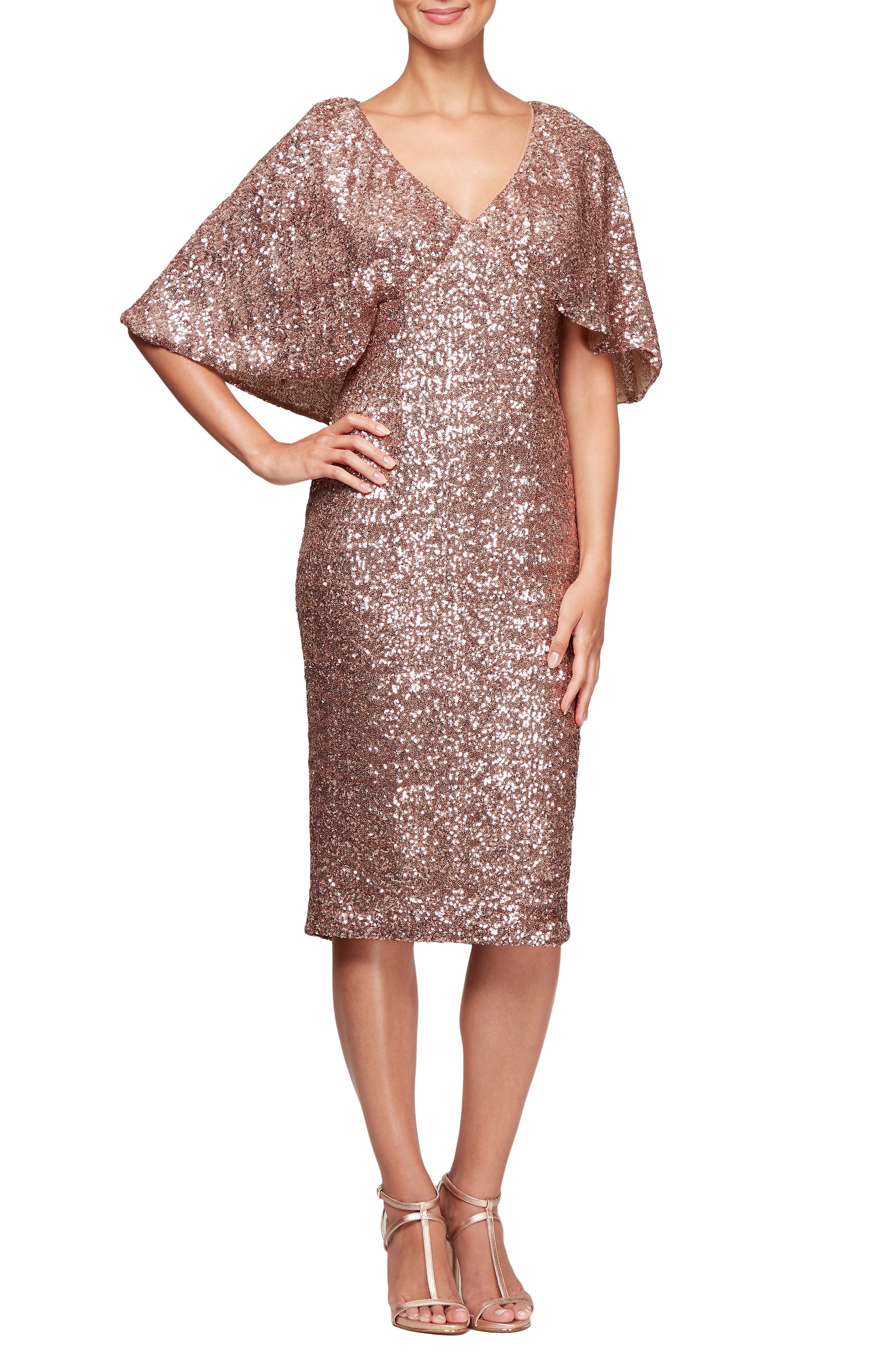 Alex Evenings Capelet Sleeve Sequin Cocktail Sheath