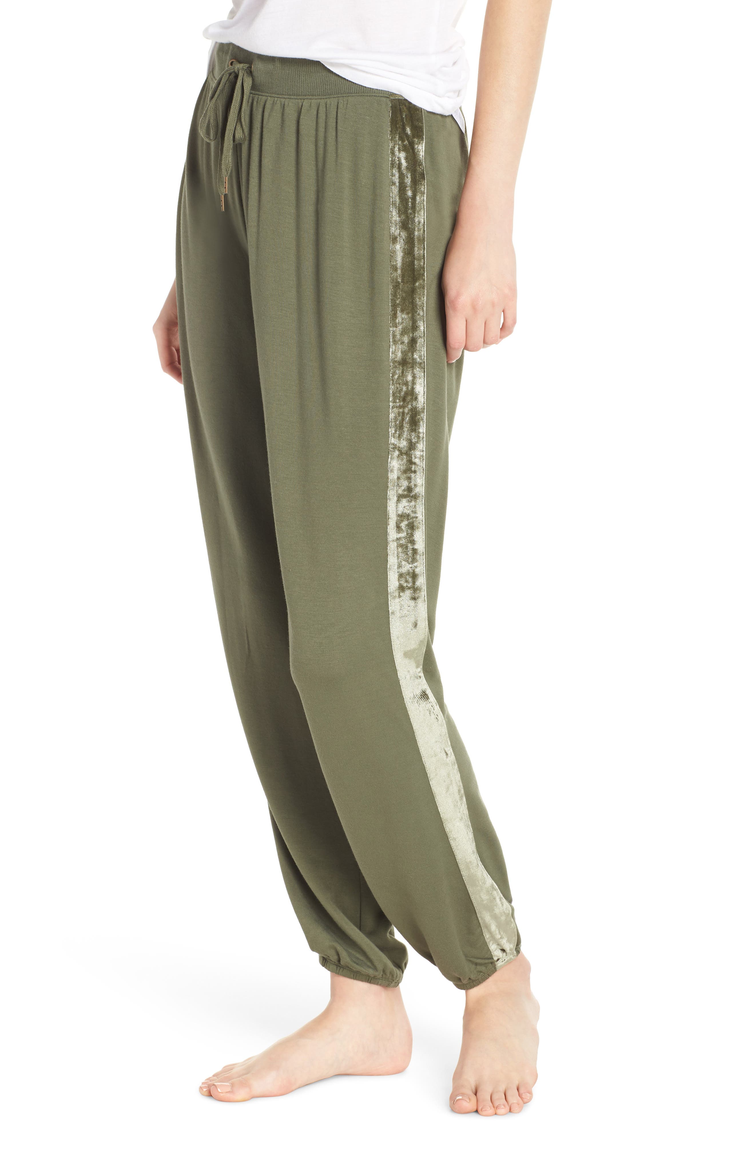 Splendid Velvet Stripe Pajama Pants, Green