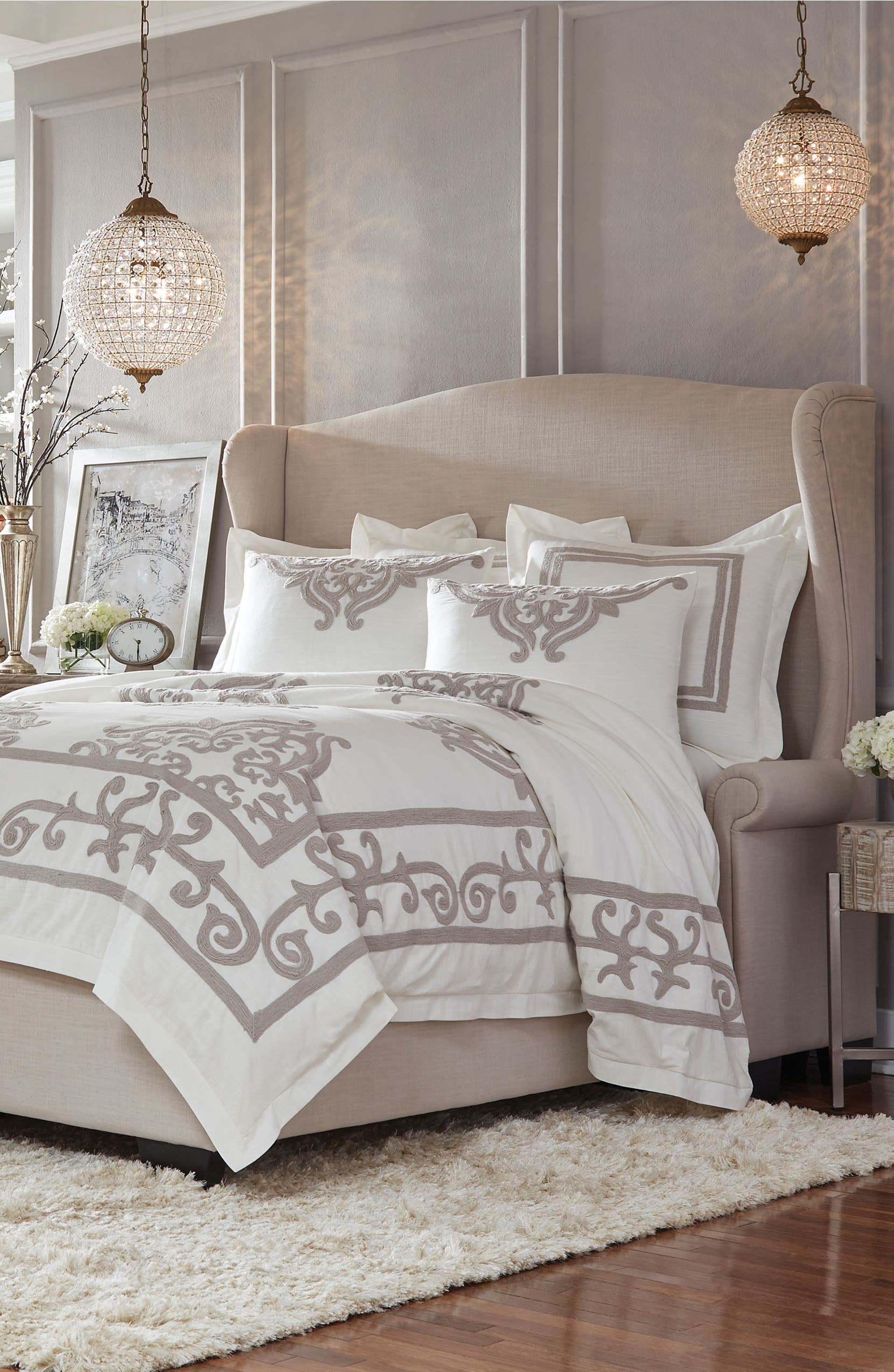 Patrina Embroidered Duvet Cover, IVORY/ TAUPE, christine kohut interiors, designninja, bedding, winter white out, sale, nordstrom