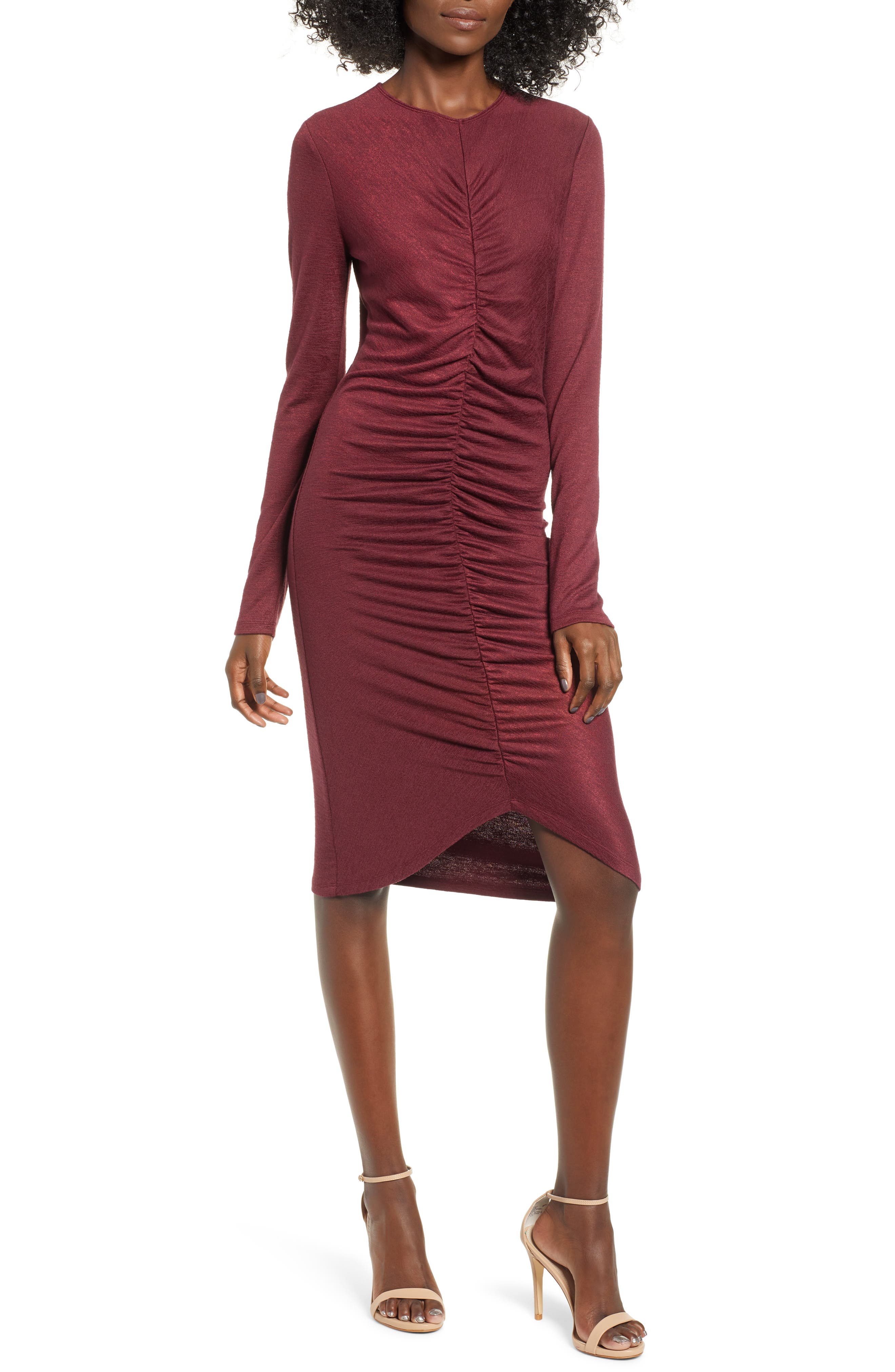 Leith Ruched Front Dress, Red