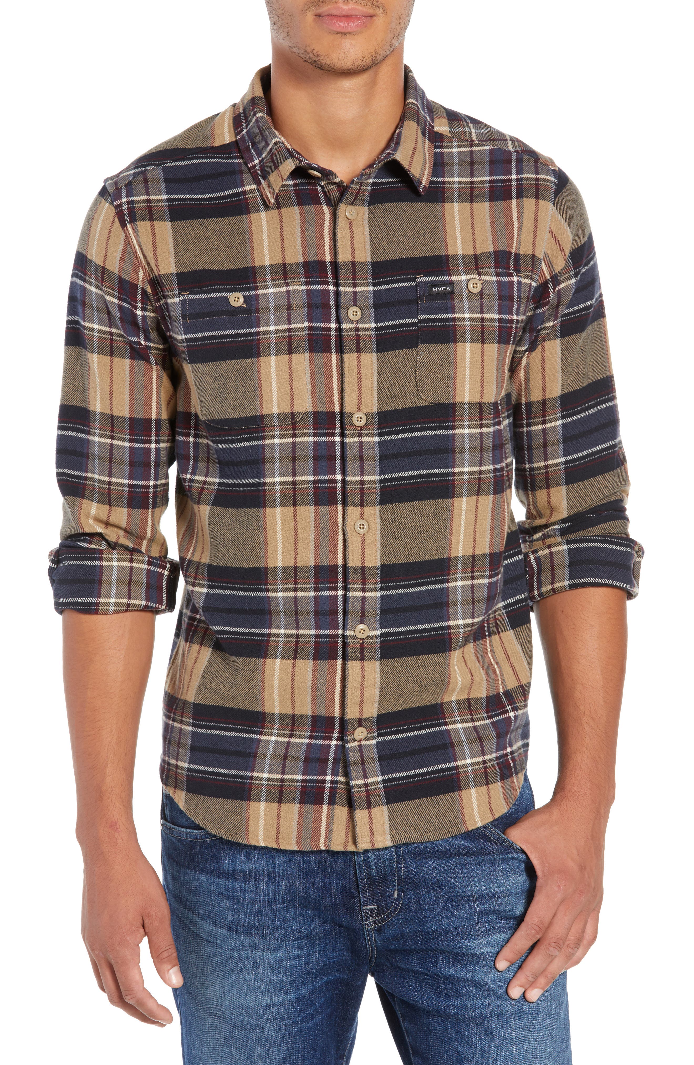 Rvca Ludlow Plaid Flannel Shirt, Brown