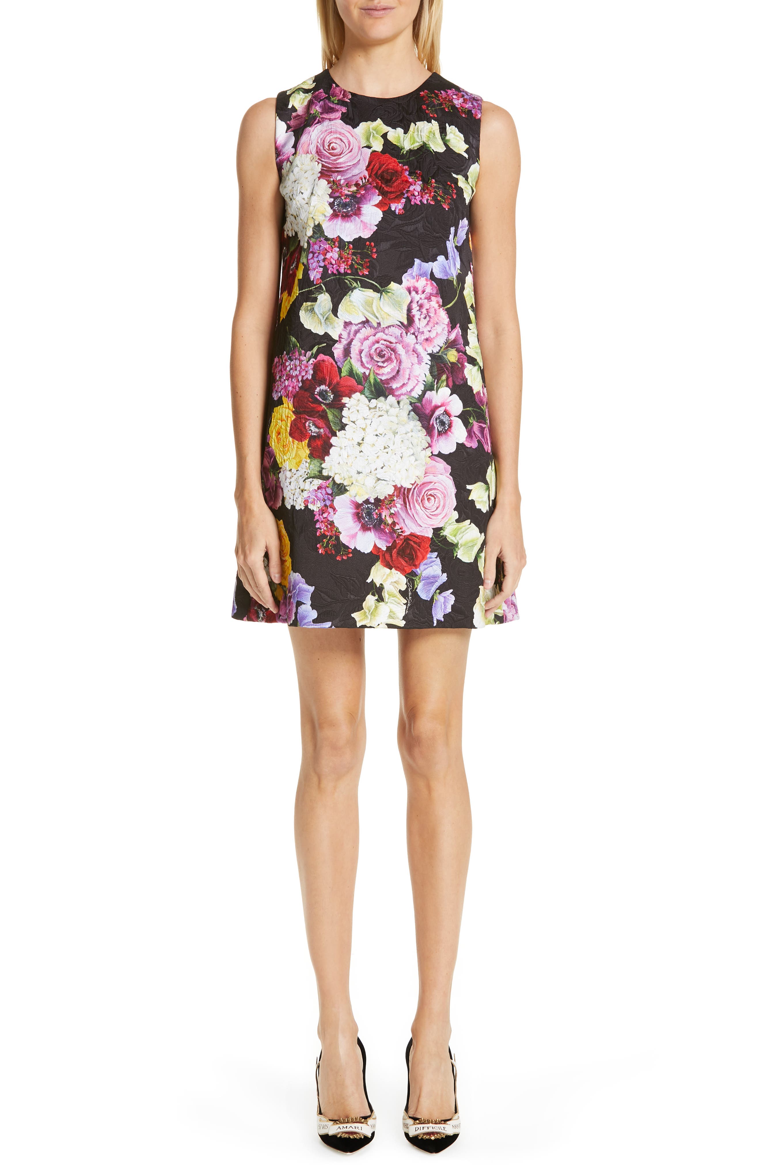 Dolce & gabbana Floral Print Shift Dress, US / 42 IT - Black