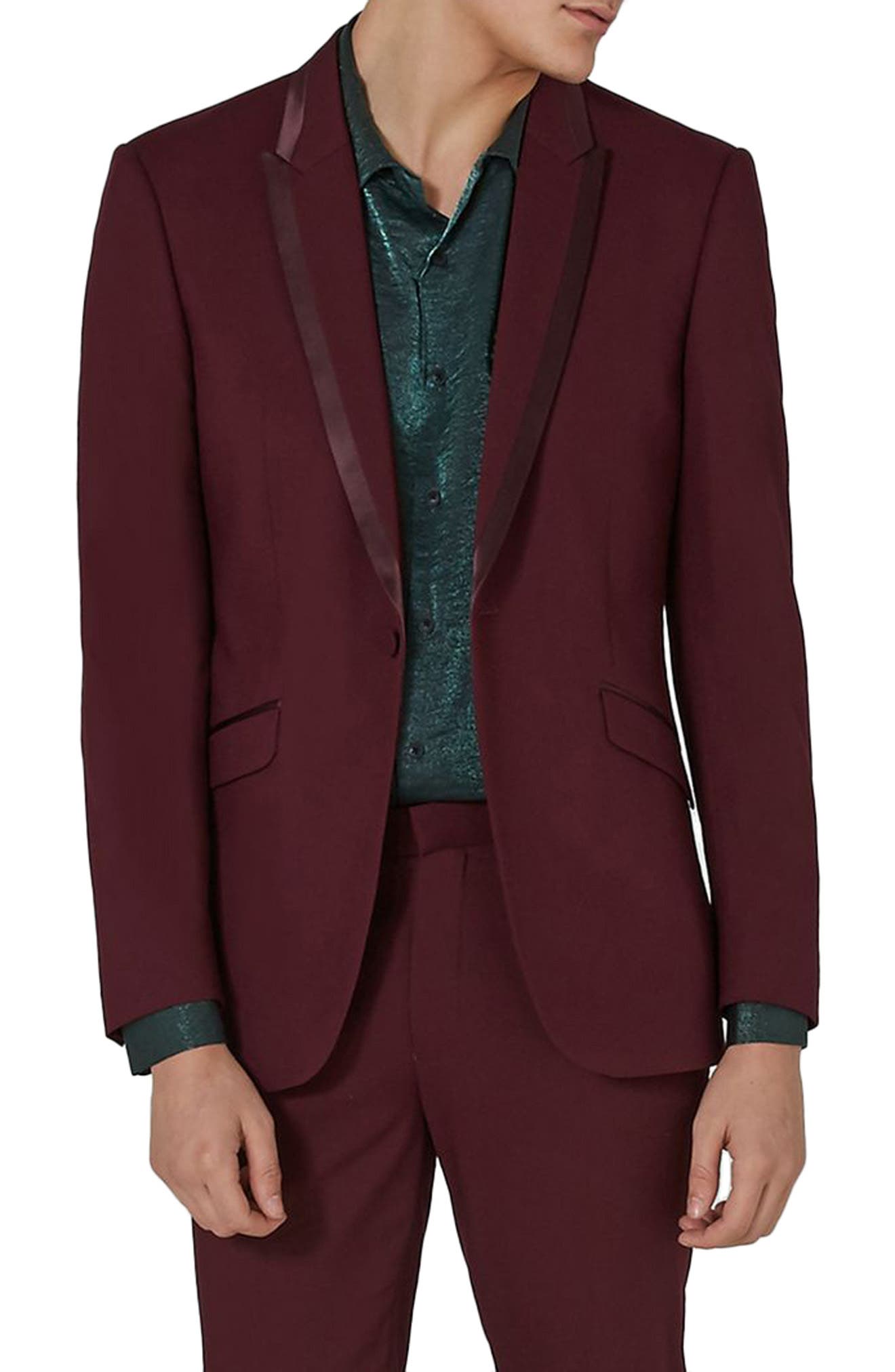 Topman Skinny Fit Burgundy Tuxedo Jacket Nordstrom