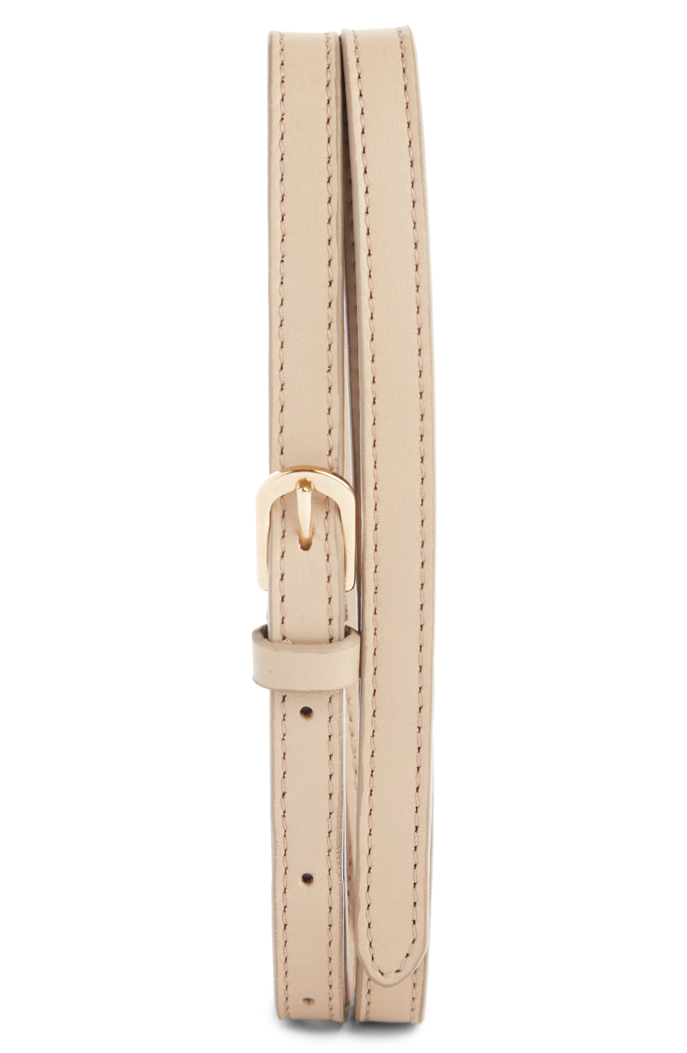 Dries Van Noten Leather Skinny Belt, Beige