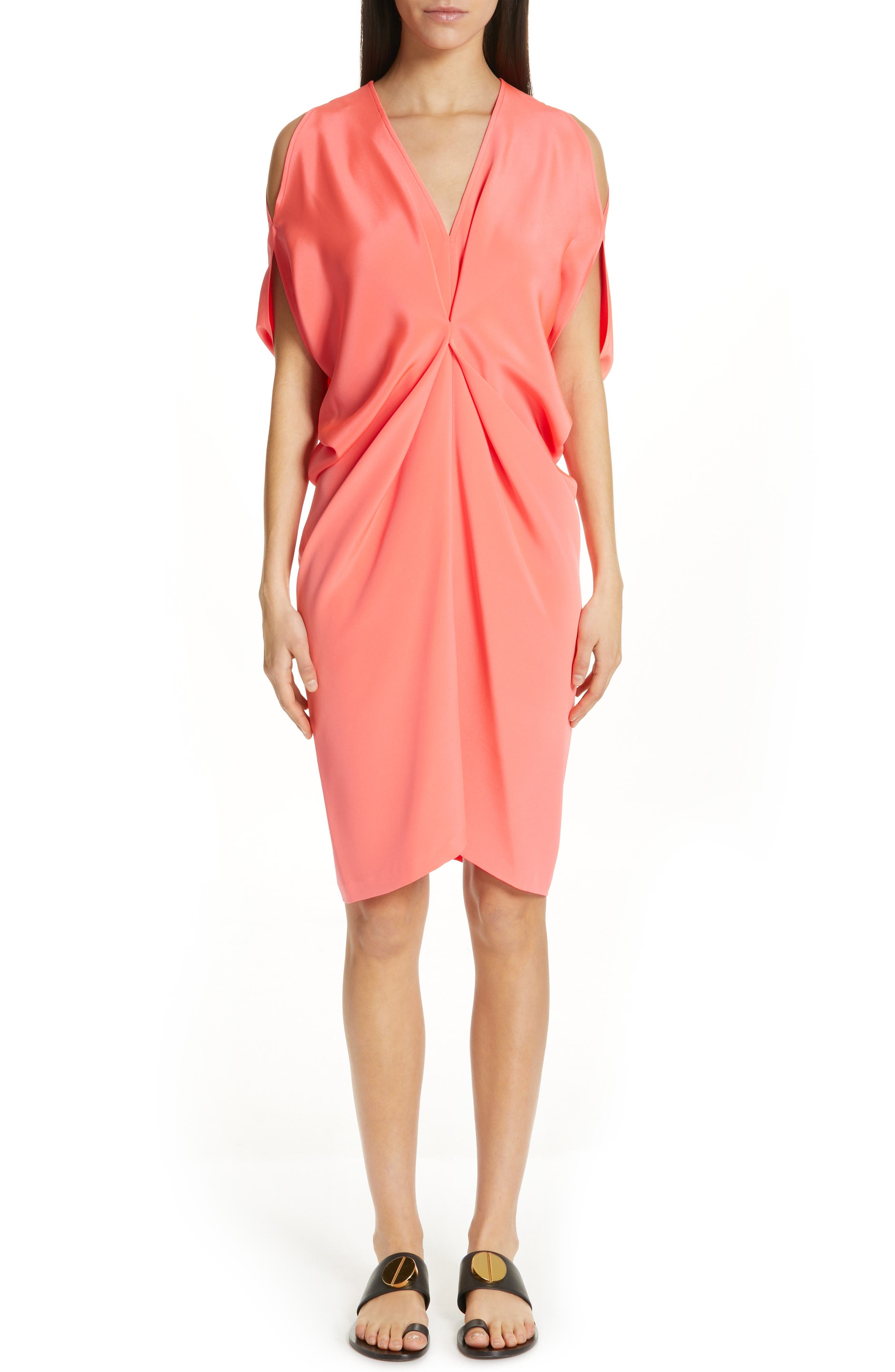 Zero + Maria Cornejo Cold Shoulder Silk Crepe Dress, Coral