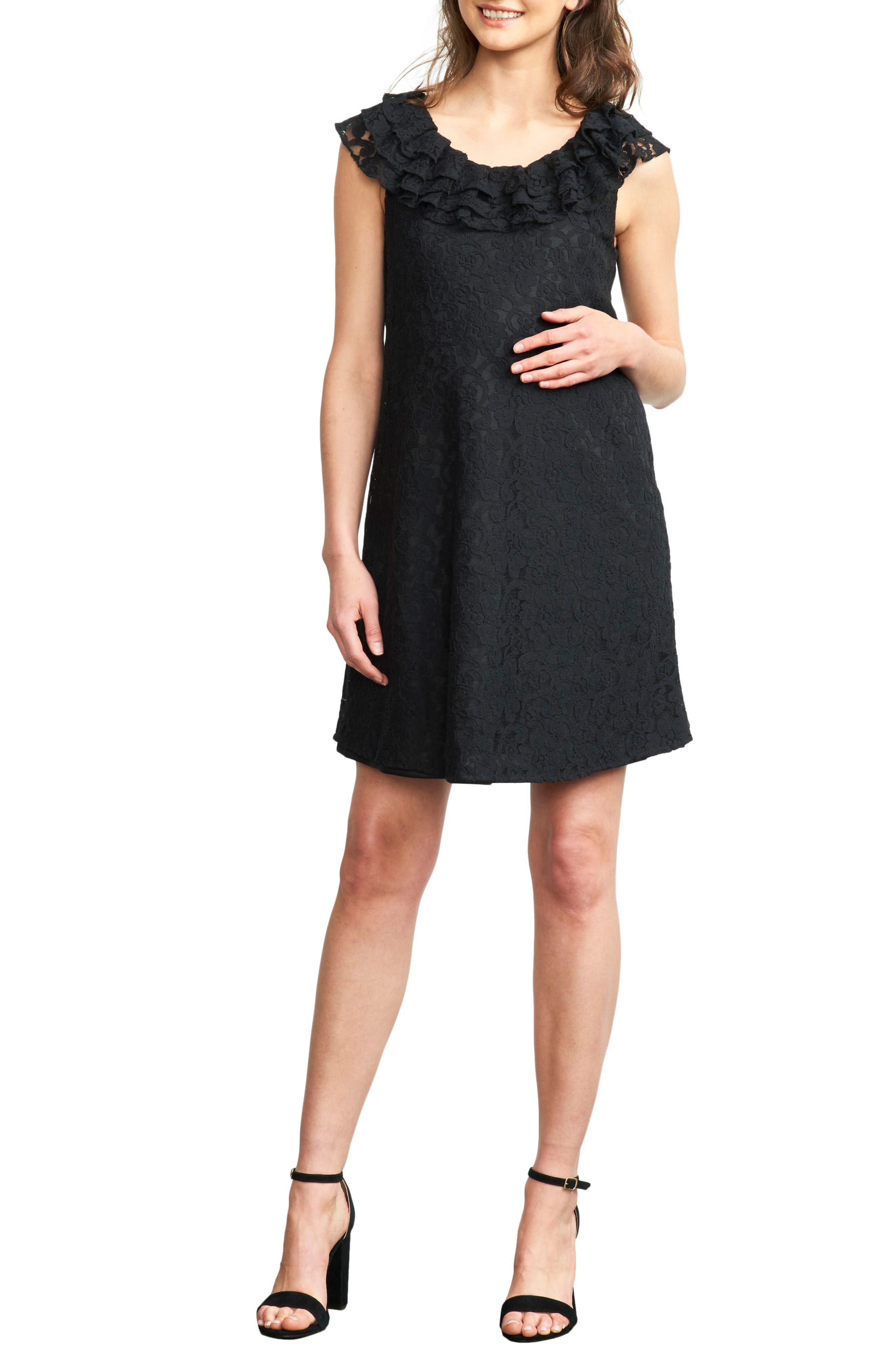 Maternal America Ruffled Maternity Dress, Black