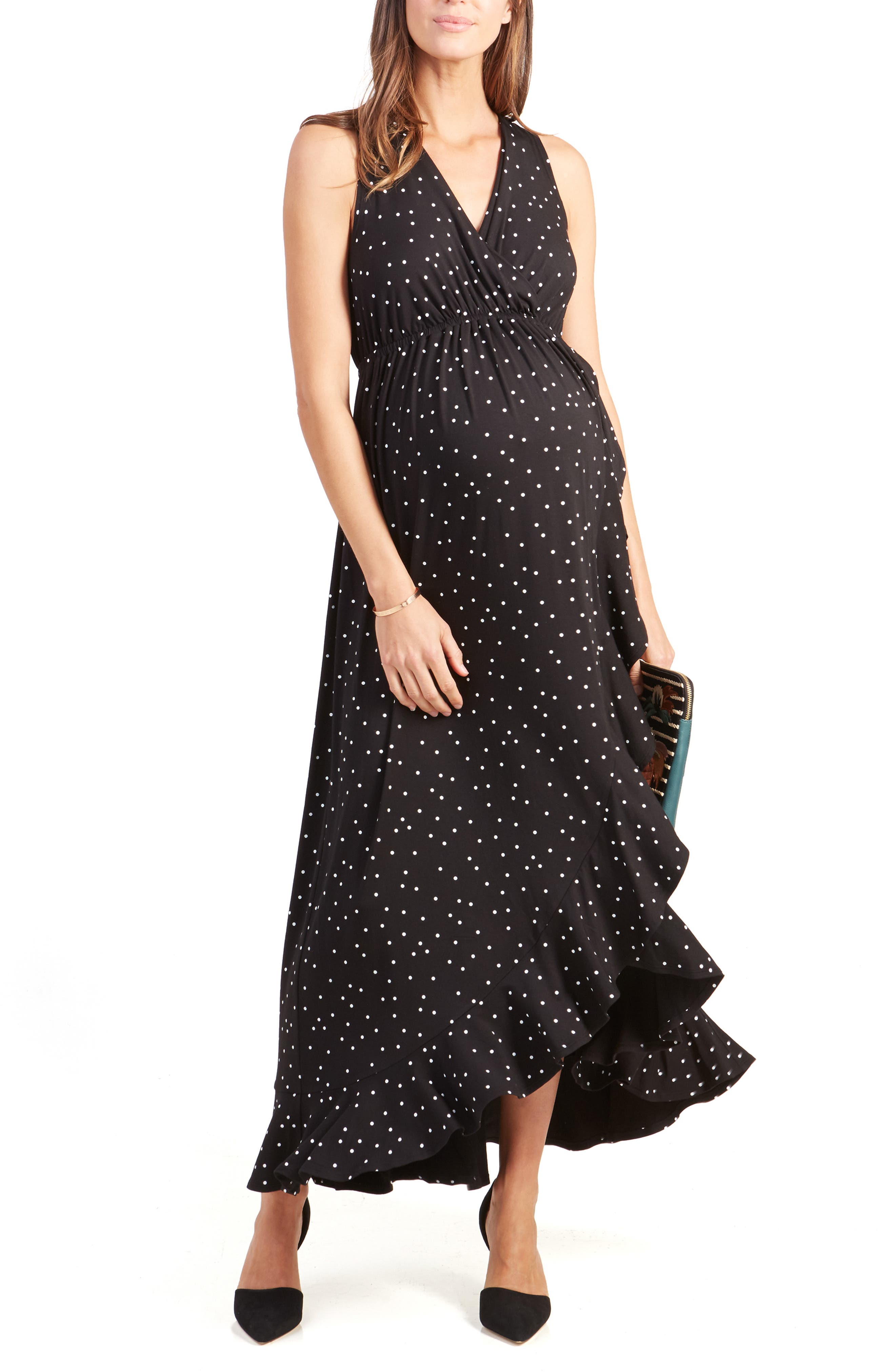 Ingrid & Isabel Active Racerback Ruffle Maternity Maxi Dress, Black