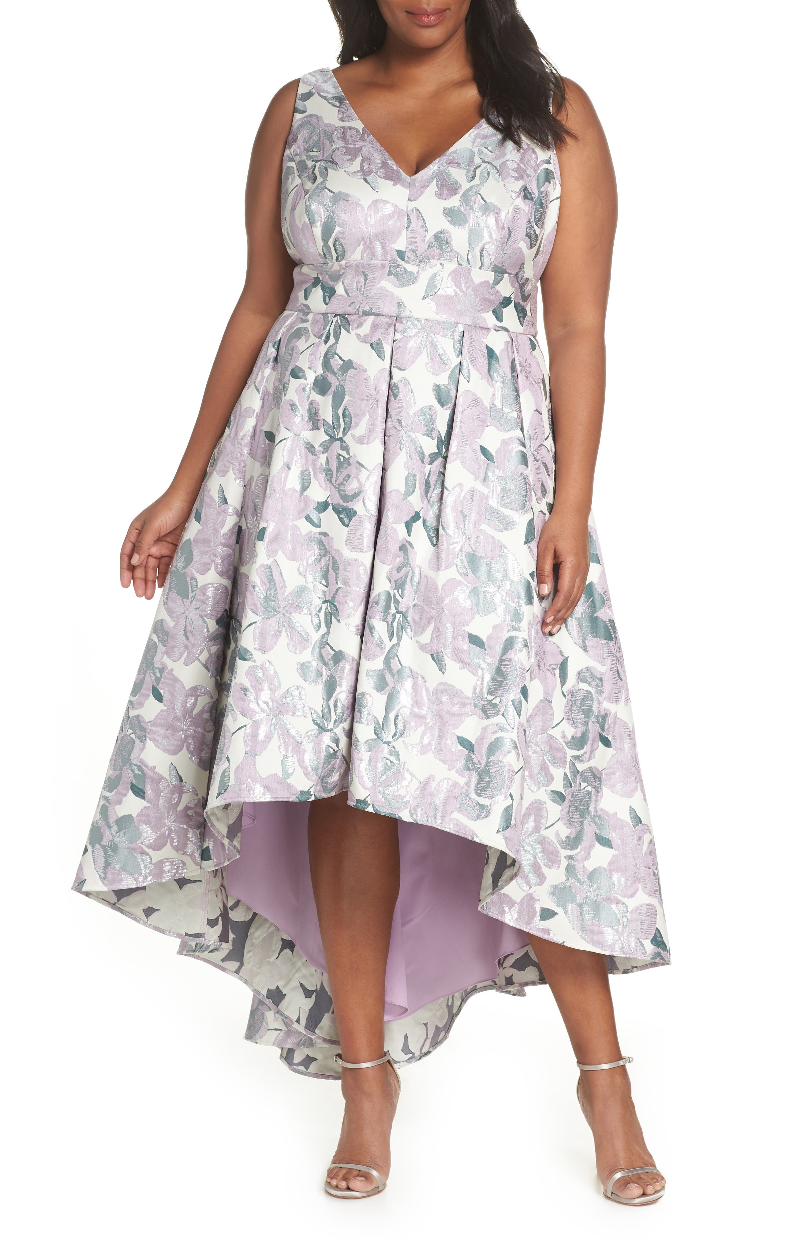 Plus Size Eliza J Floral Jacquard High/low Evening Dress, Purple