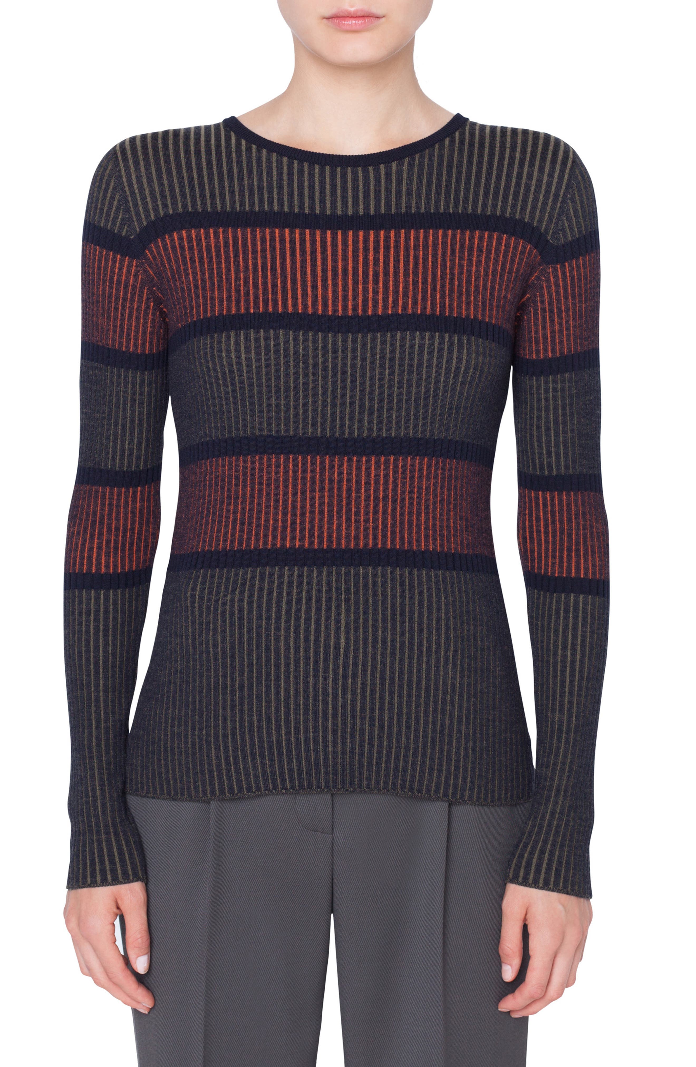 Akris Punto Stripe Merino Wool Pullover, Black
