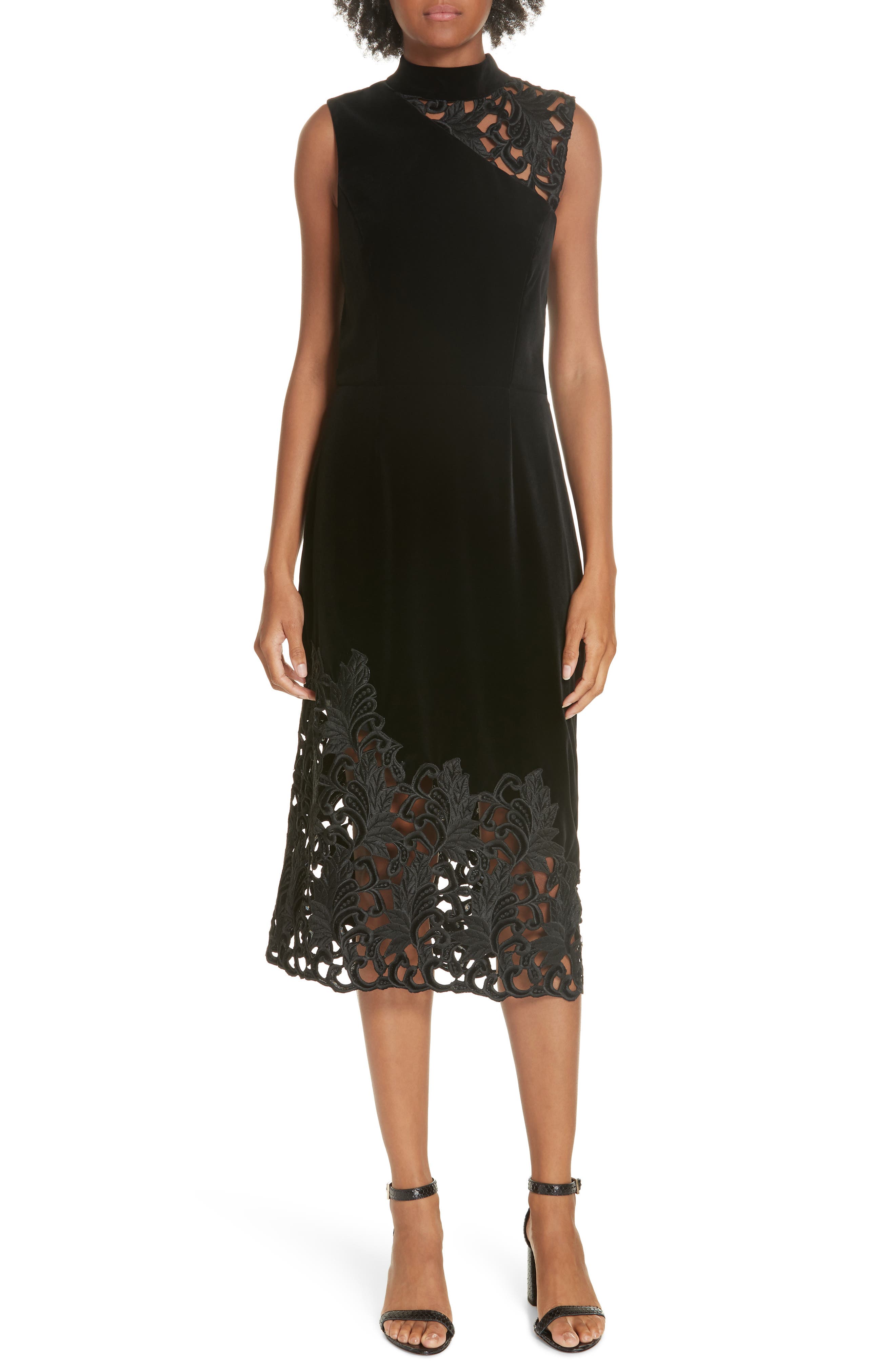 Alice + Olivia Kiana Velvet & Lace Midi Dress
