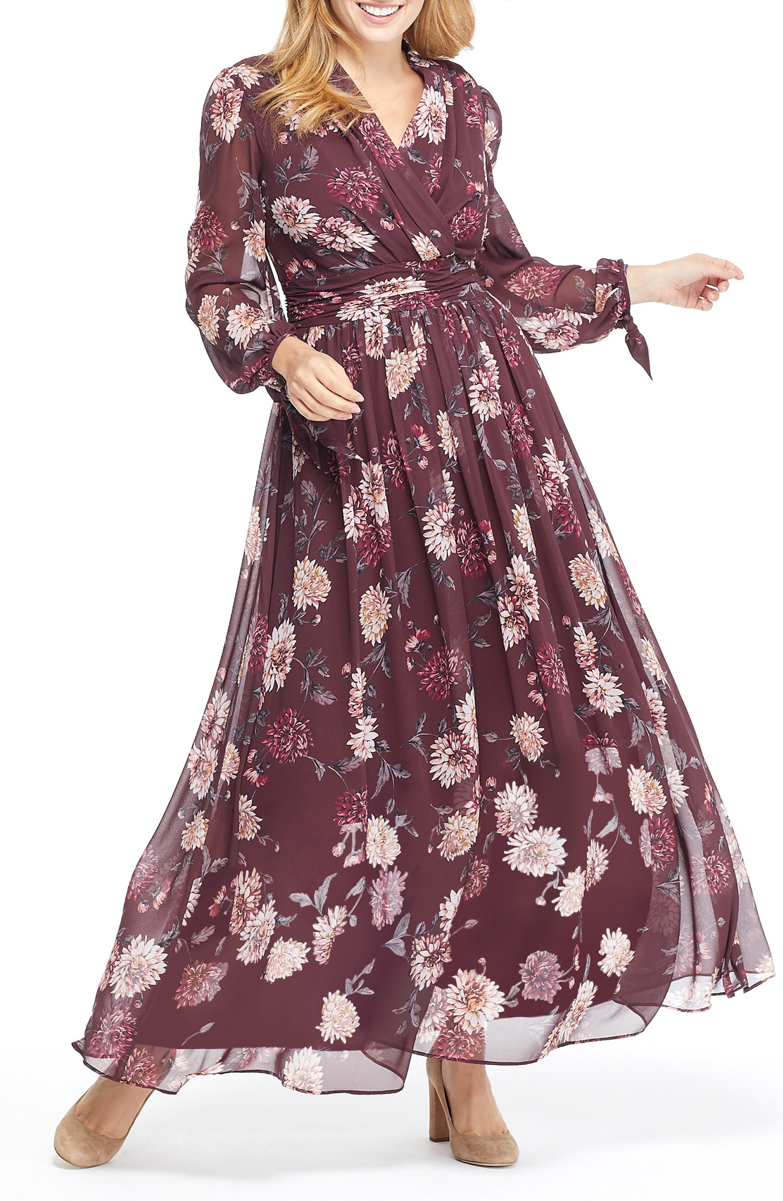 Gal Meets Glam Collection Georgia Chiffon Maxi Dress, Burgundy
