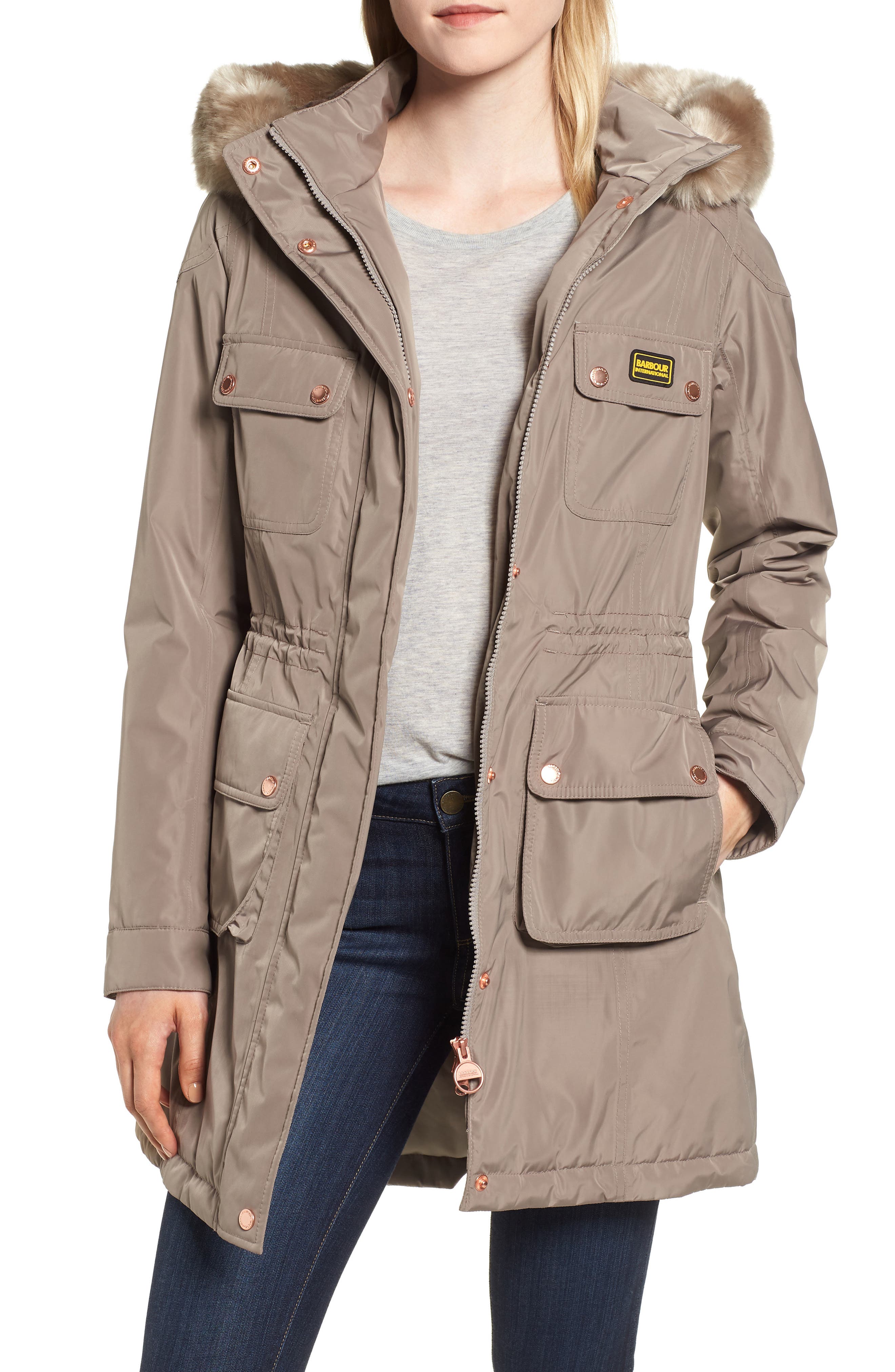 Barbour Imatra Waterproof Jacket With Faux Fur Trim, US / 10 UK - Beige