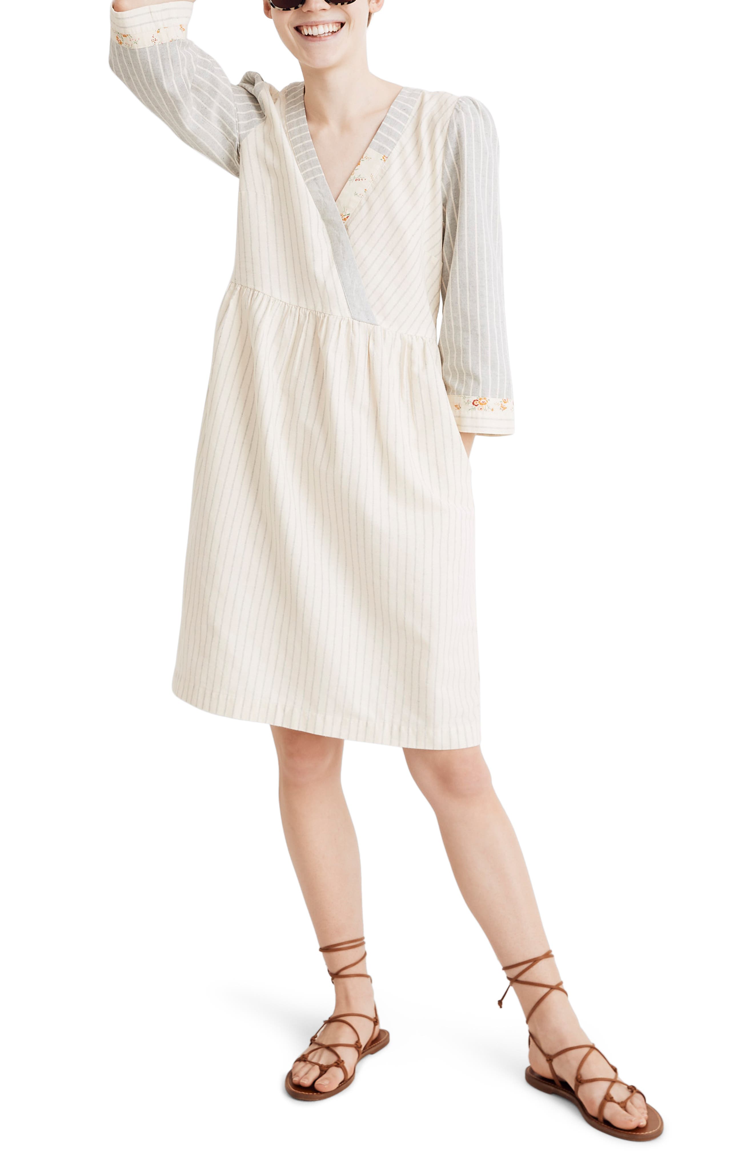 Madewell X The New Denim Project Stripe Mix Long Sleeve Dress, White