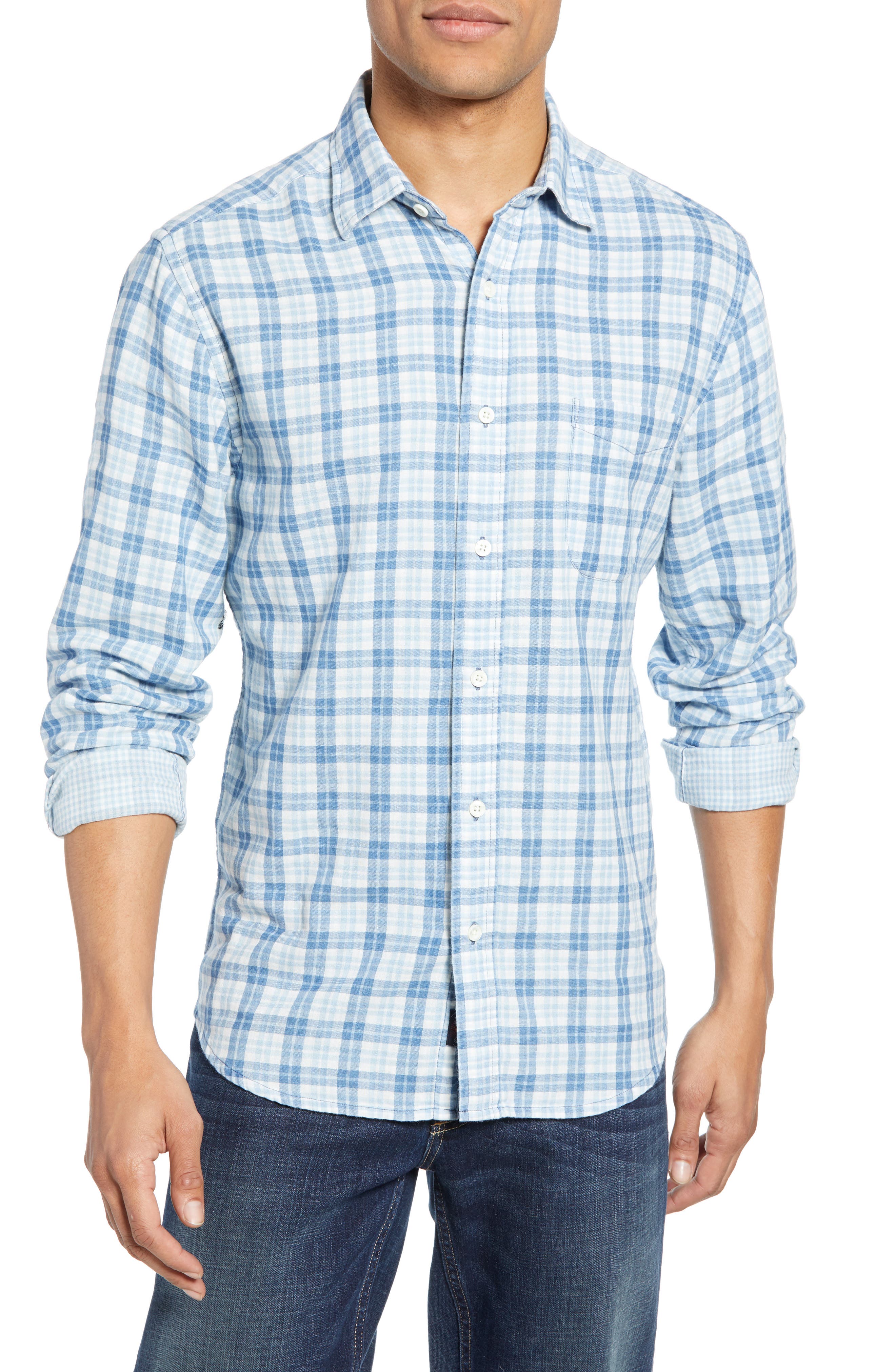 Faherty Ventura Regular Fit Plaid Double Face Sport Shirt, Blue