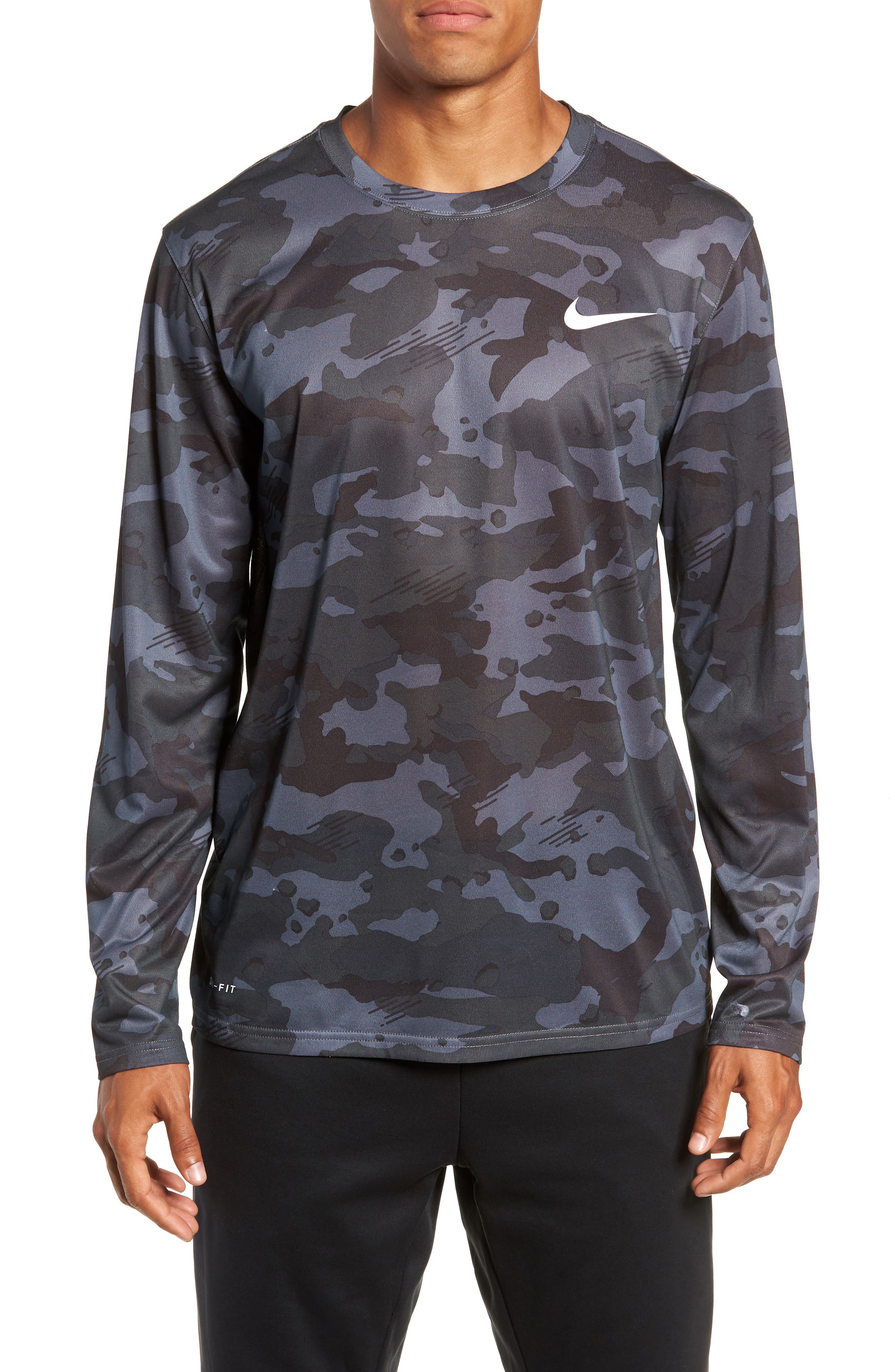 Nike Dry Long Sleeve Camo T-Shirt Grey