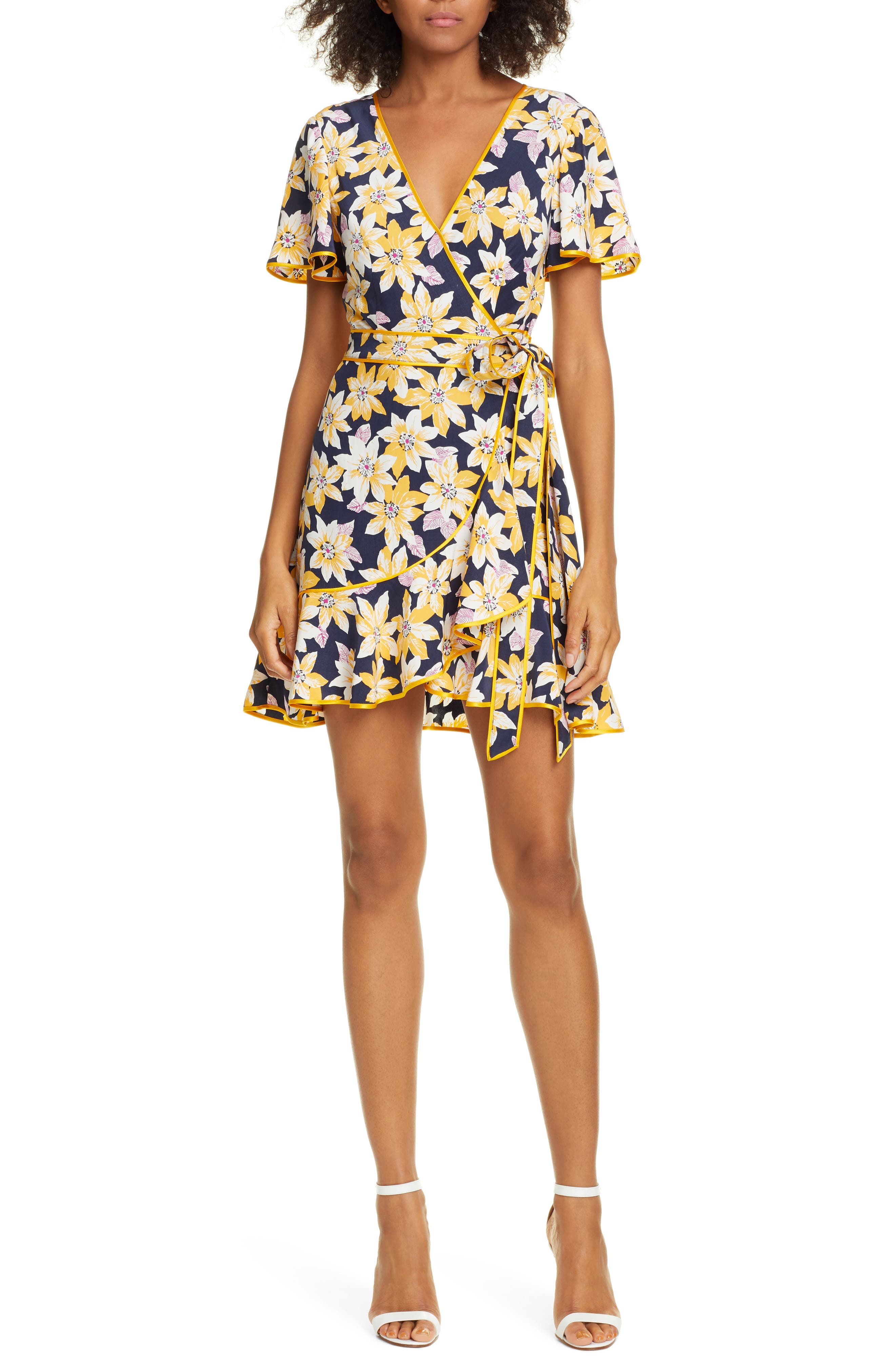 Cinq A Sept Cameron Floral Print Silk Dress, Blue